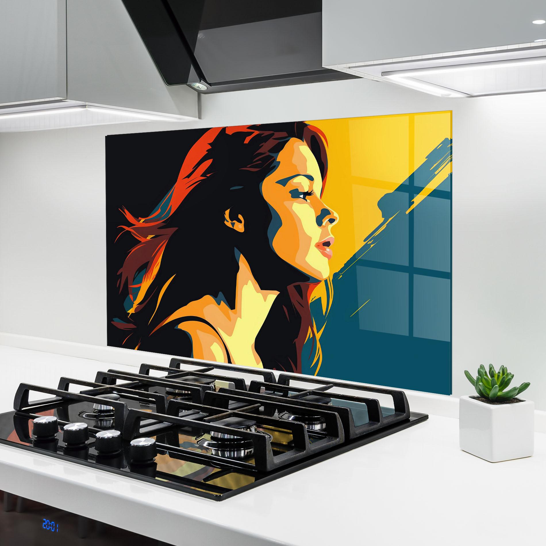 Panou Sticla Bucatarie Blue Yellow Pop Art mockup 6