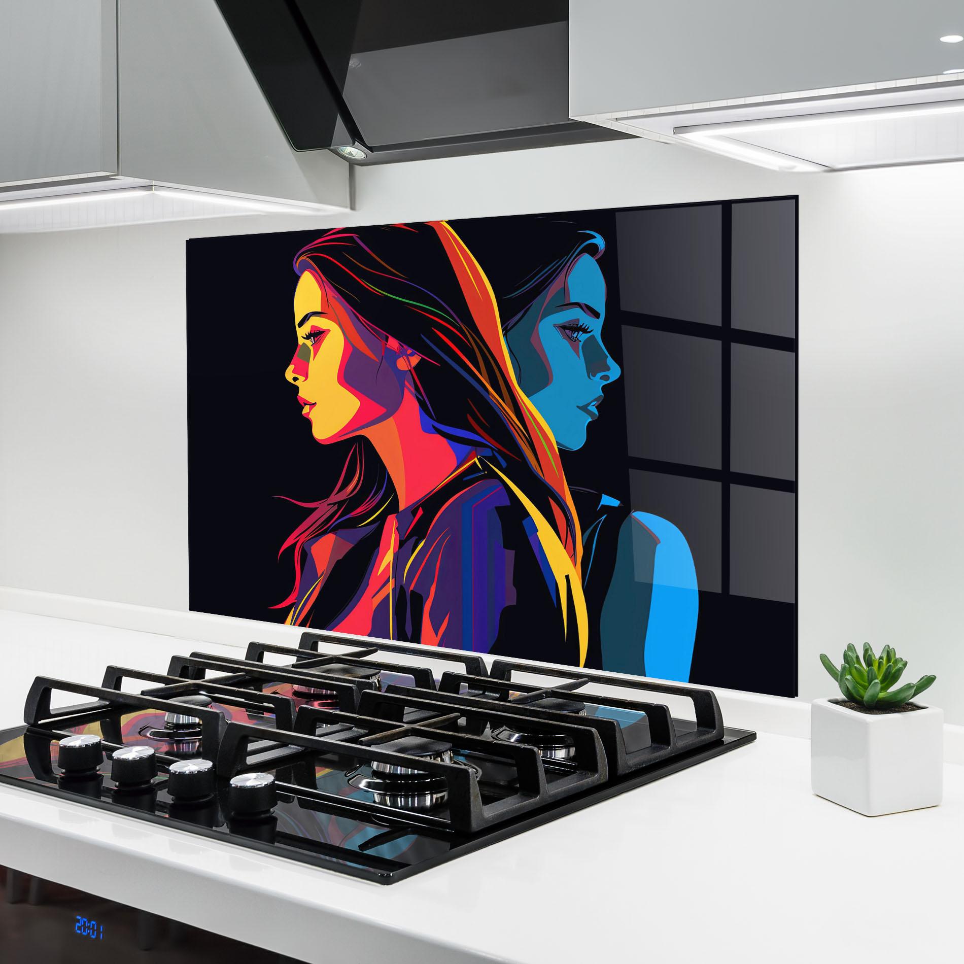 Panou Sticla Bucatarie Minimalist Pop Female mockup 6