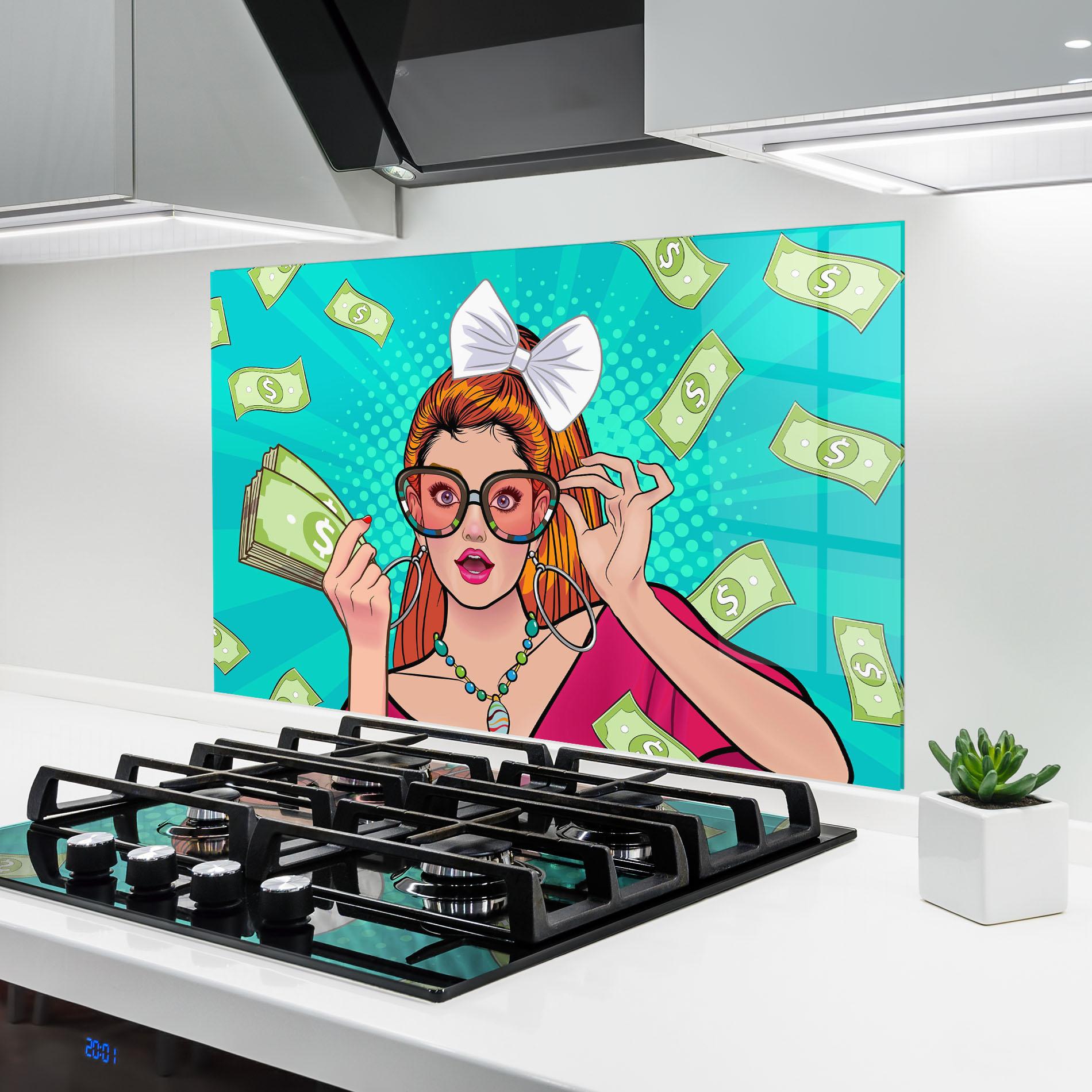 Panou Sticla Bucatarie Money Pop Art mockup 6
