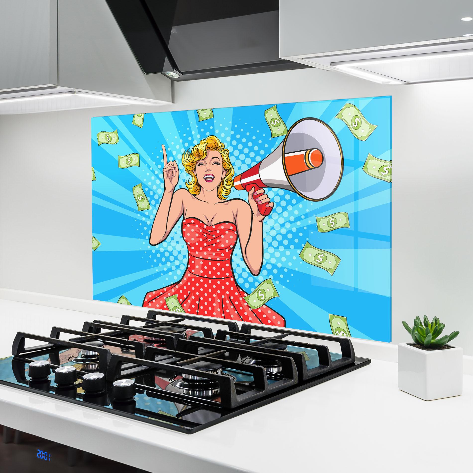 Panou Sticla Bucatarie Woman Pop Money mockup 6