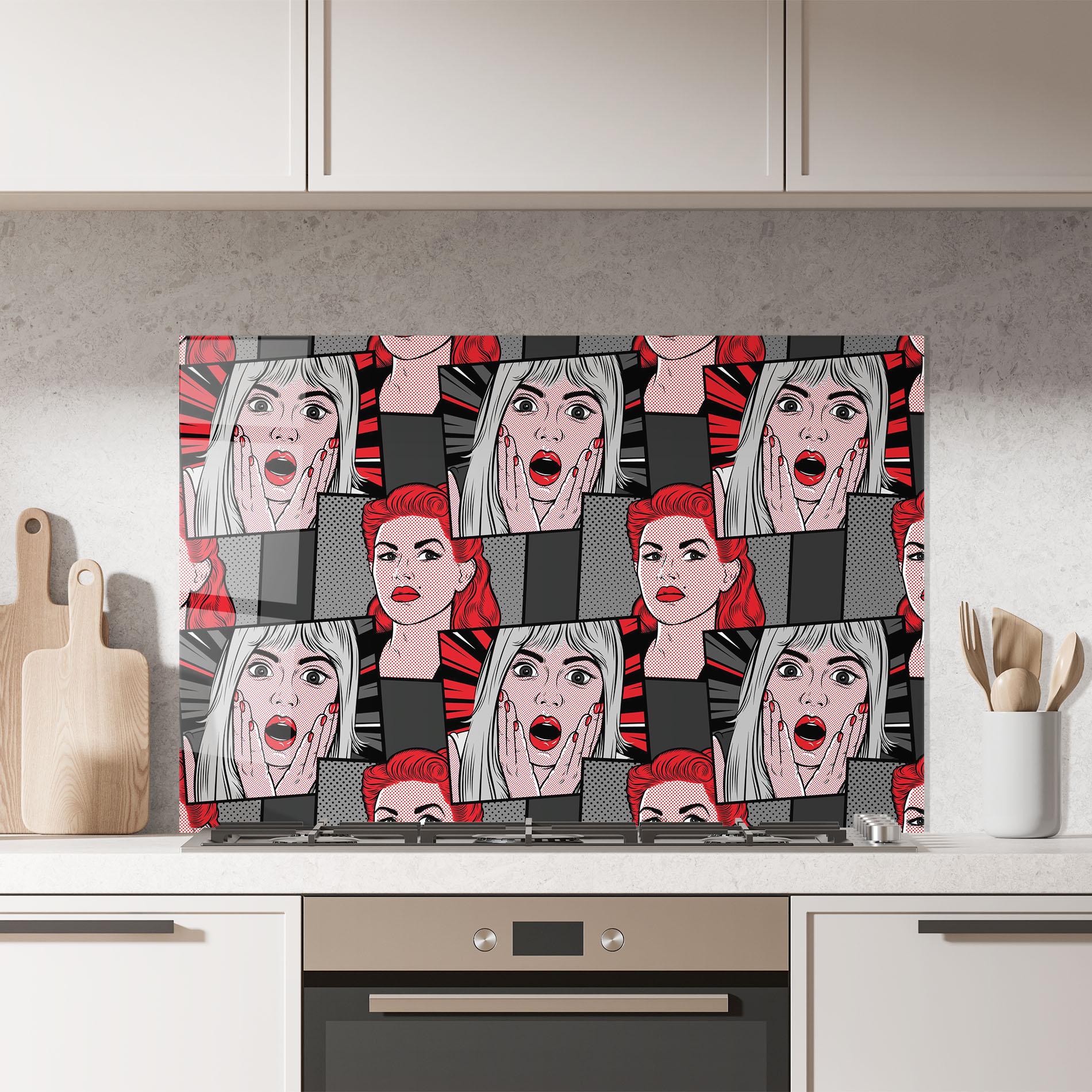 Panou Sticla Bucatarie Grey Red Pop Art mockup 7