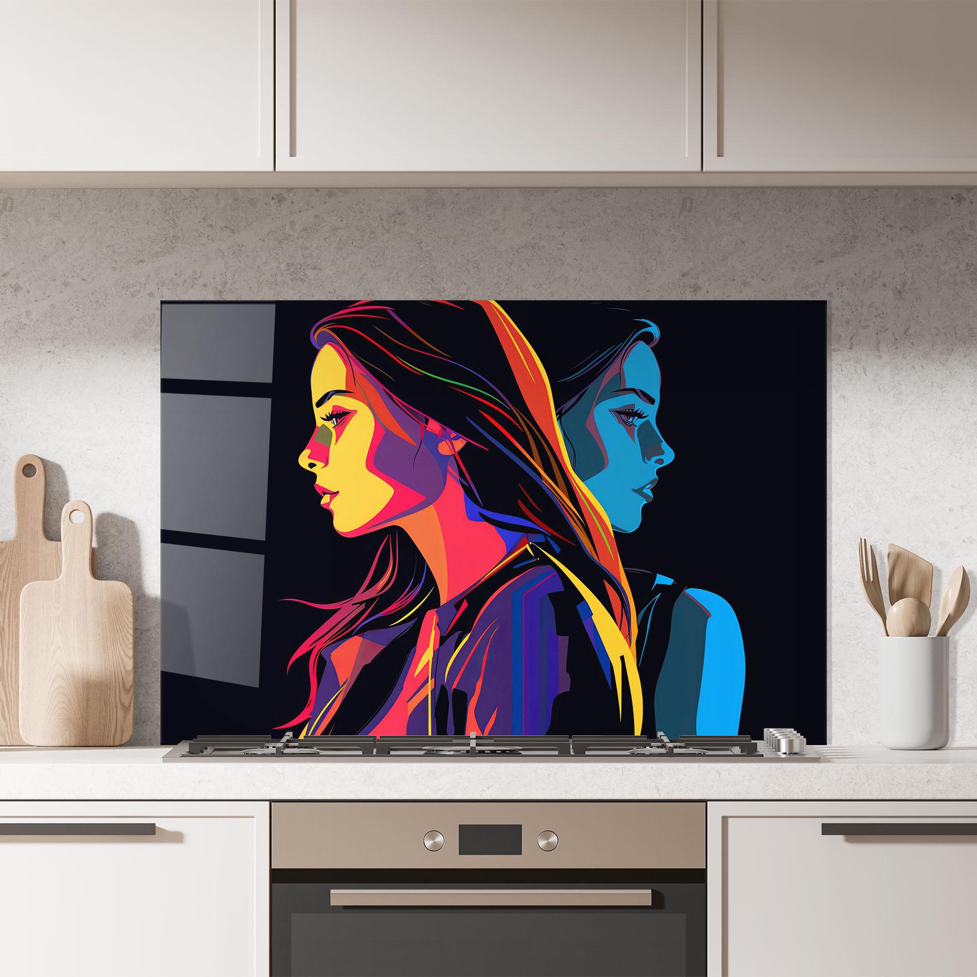 Panou Sticla Bucatarie Minimalist Pop Female mockup 7