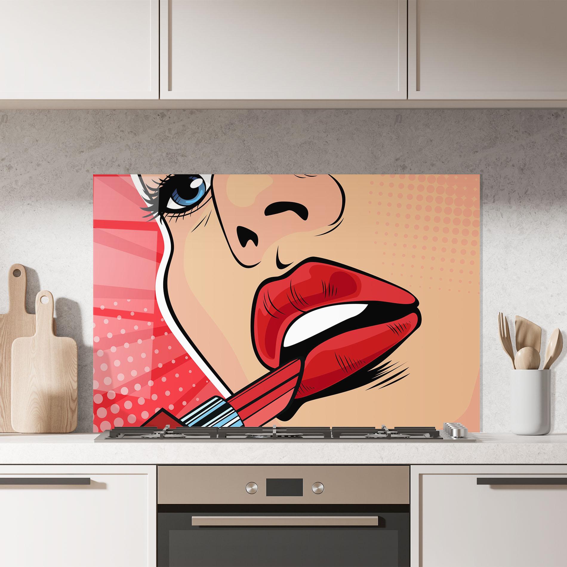 Panou Sticla Bucatarie Pop Art Lipstick mockup 7