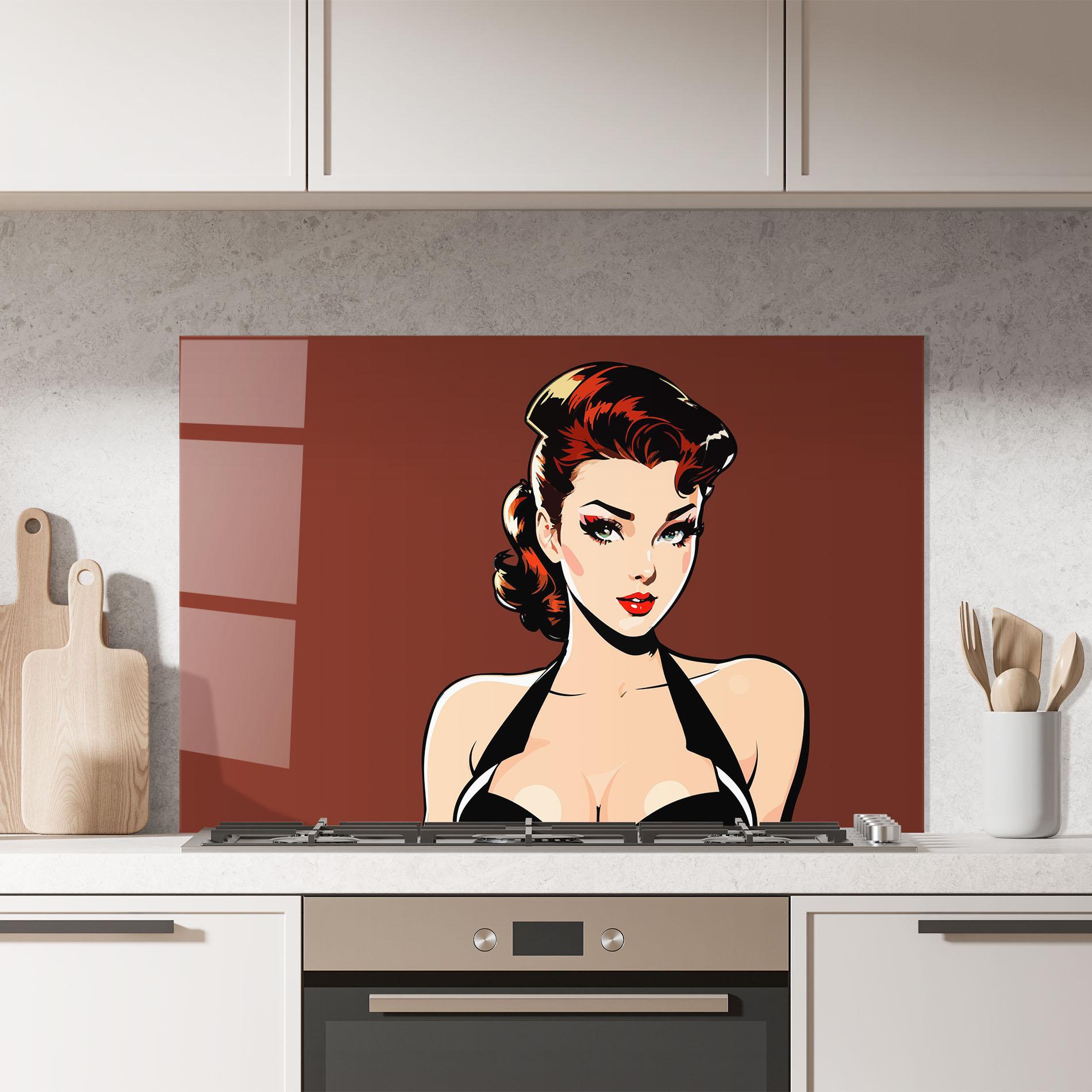 Panou Sticla Bucatarie Pop Beautiful Woman mockup 7
