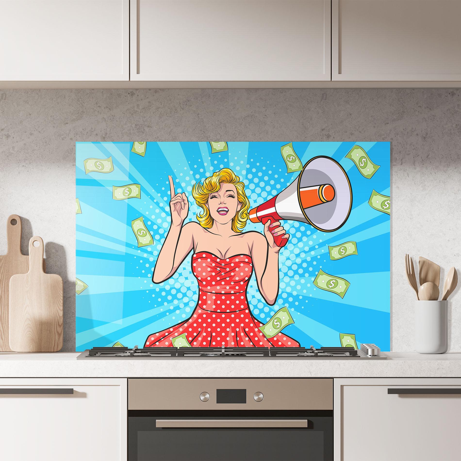 Panou Sticla Bucatarie Woman Pop Money mockup 7