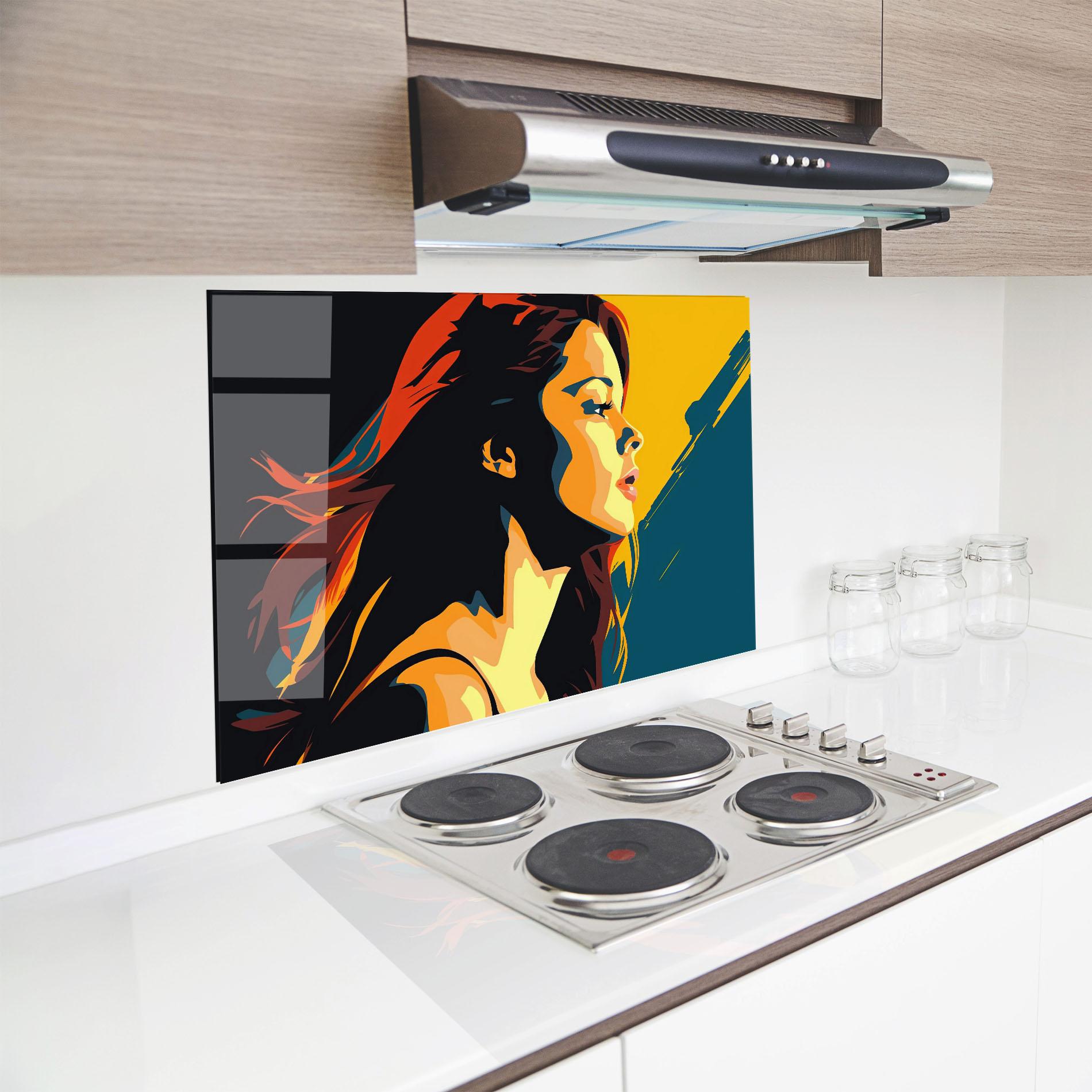 Panou Sticla Bucatarie Blue Yellow Pop Art mockup 8