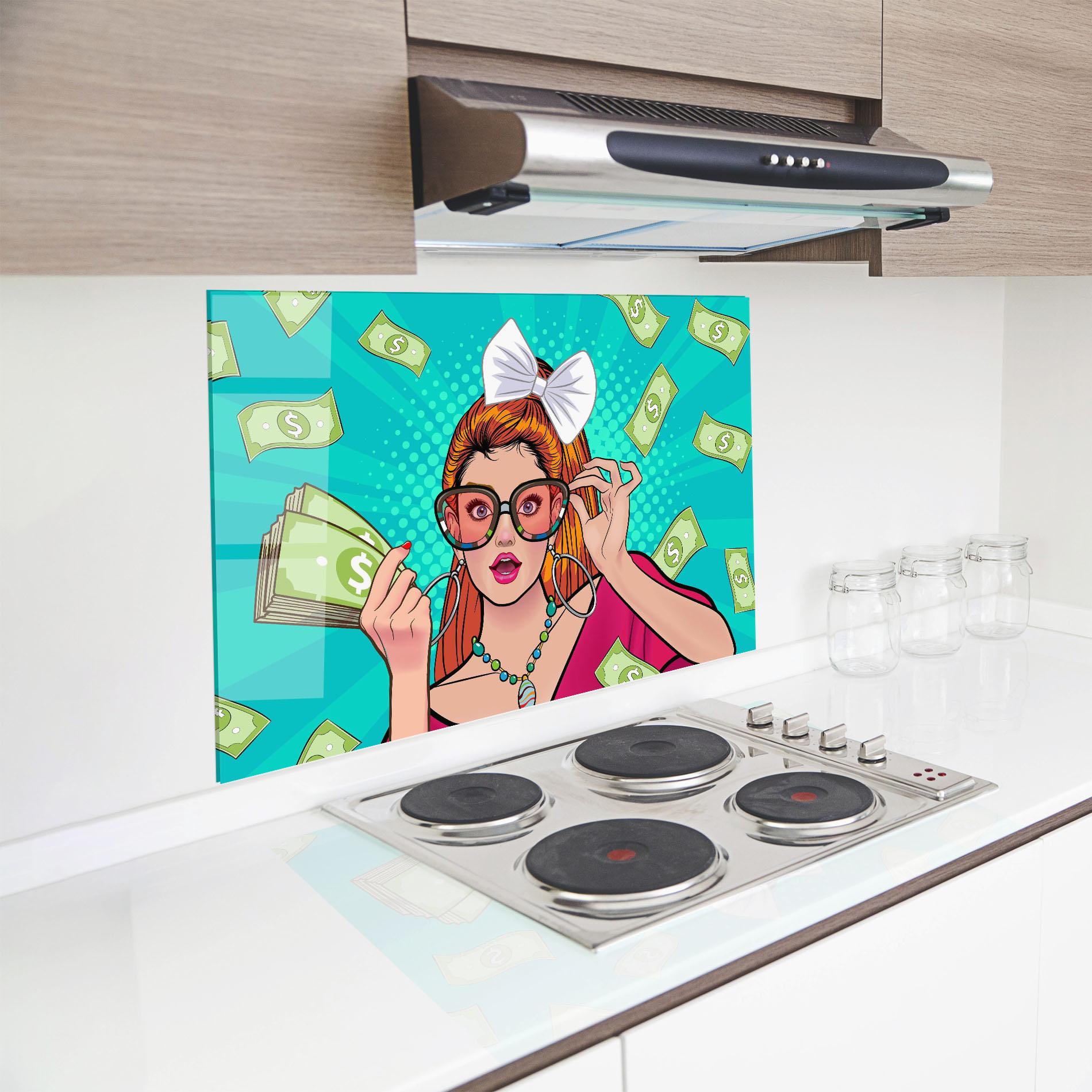 Panou Sticla Bucatarie Money Pop Art mockup 8