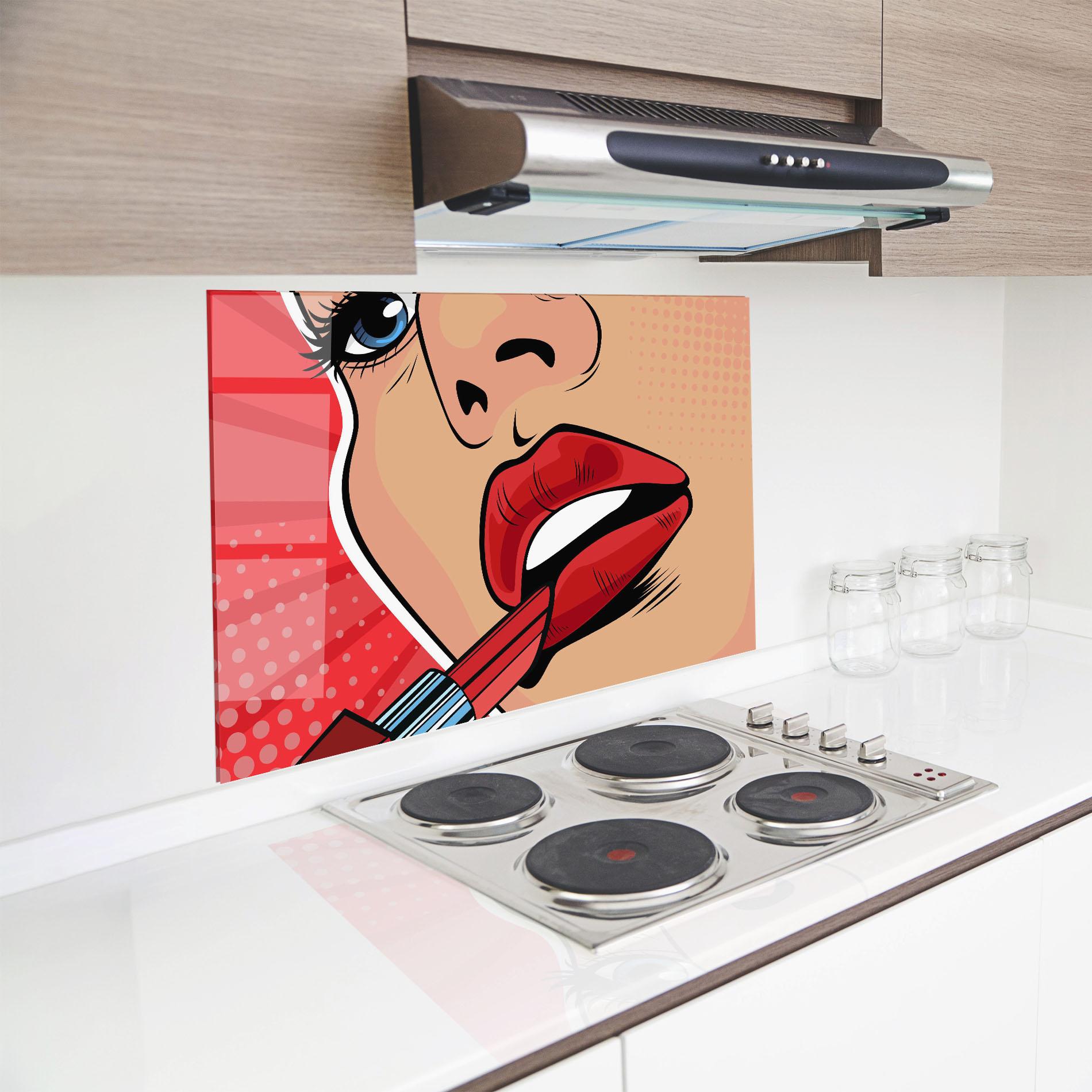 Panou Sticla Bucatarie Pop Art Lipstick mockup 8