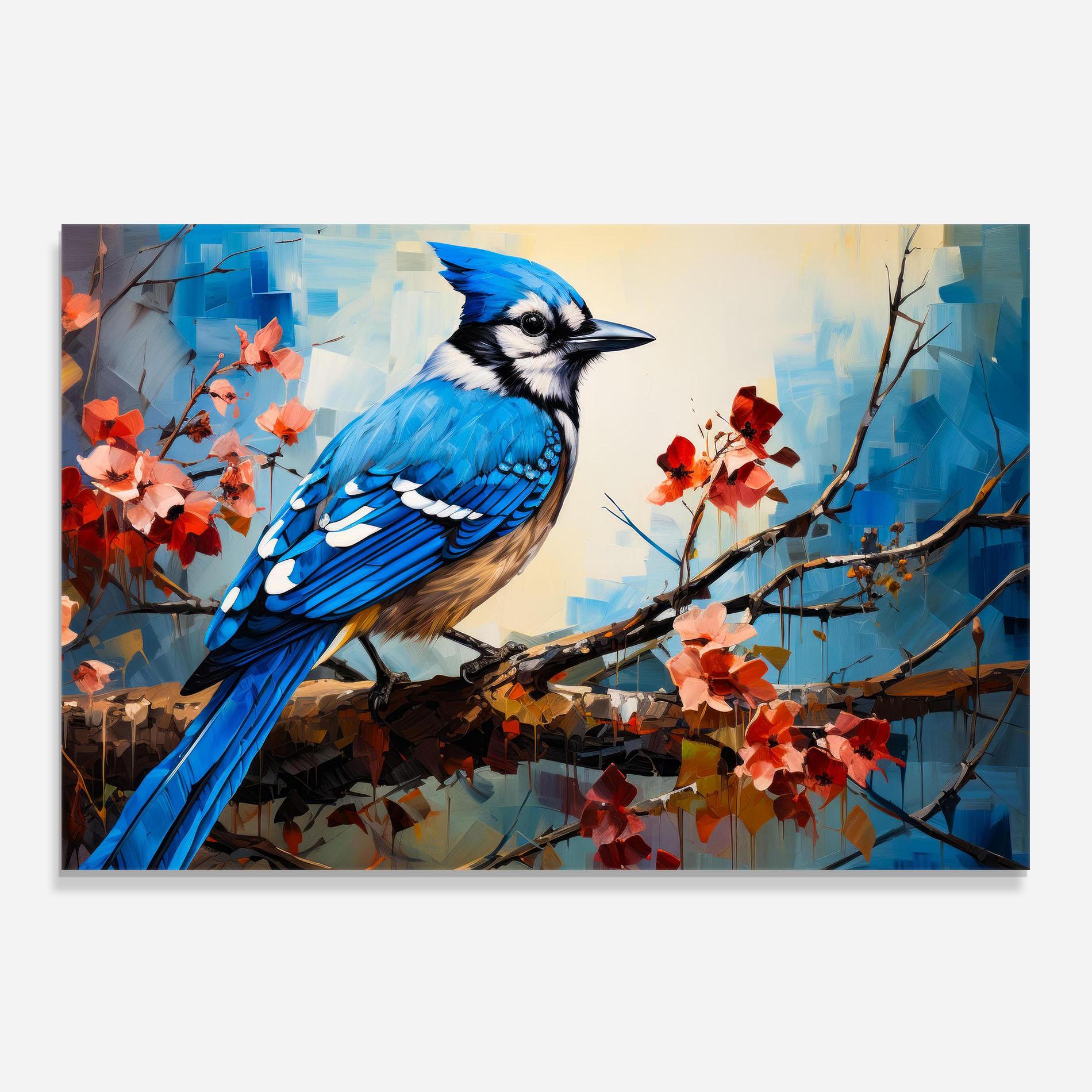 Panou Sticla Bucatarie Blue Bird Sitting Art mockup 0