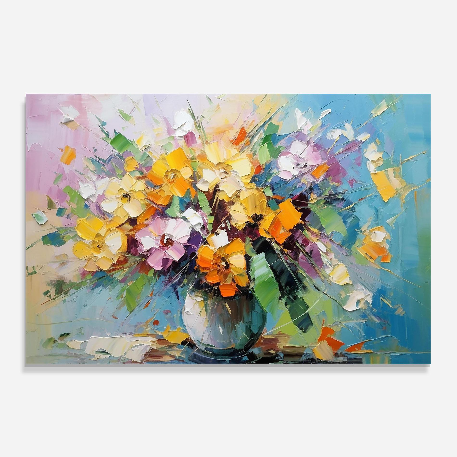 Panou Sticla Bucatarie Colorfull Flowers Painting mockup 0
