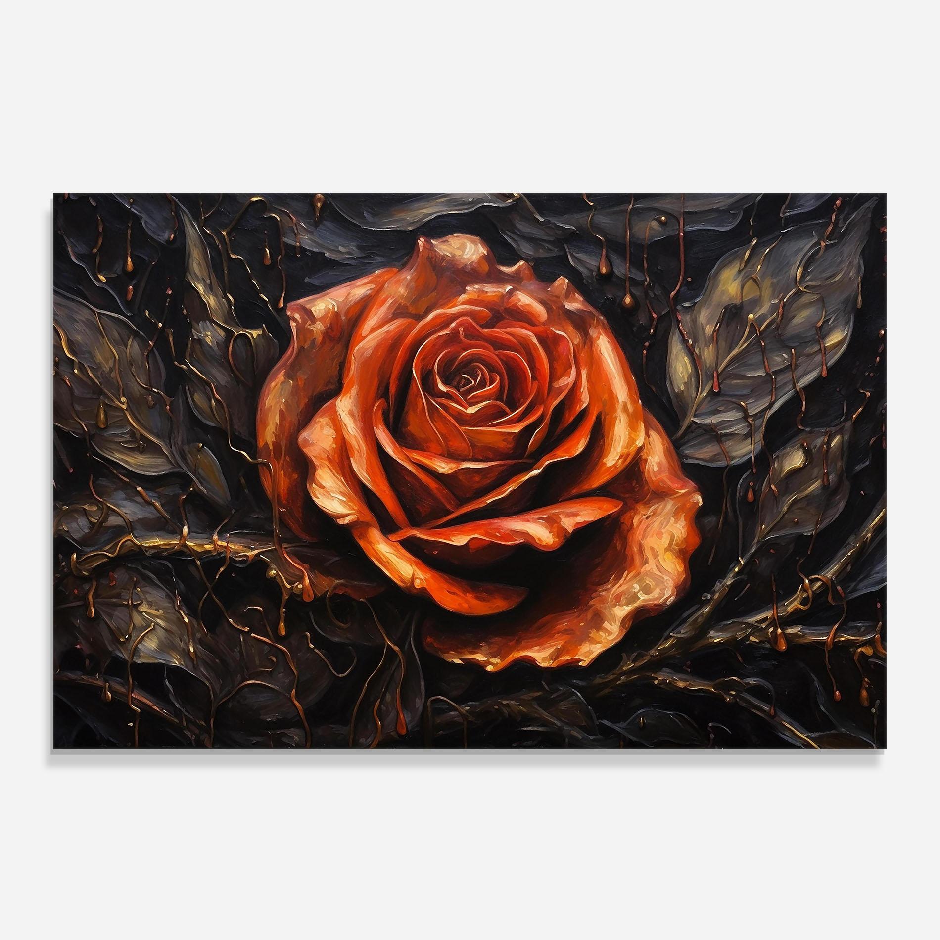 Panou Sticla Bucatarie Dark Orange Rose Art mockup 0