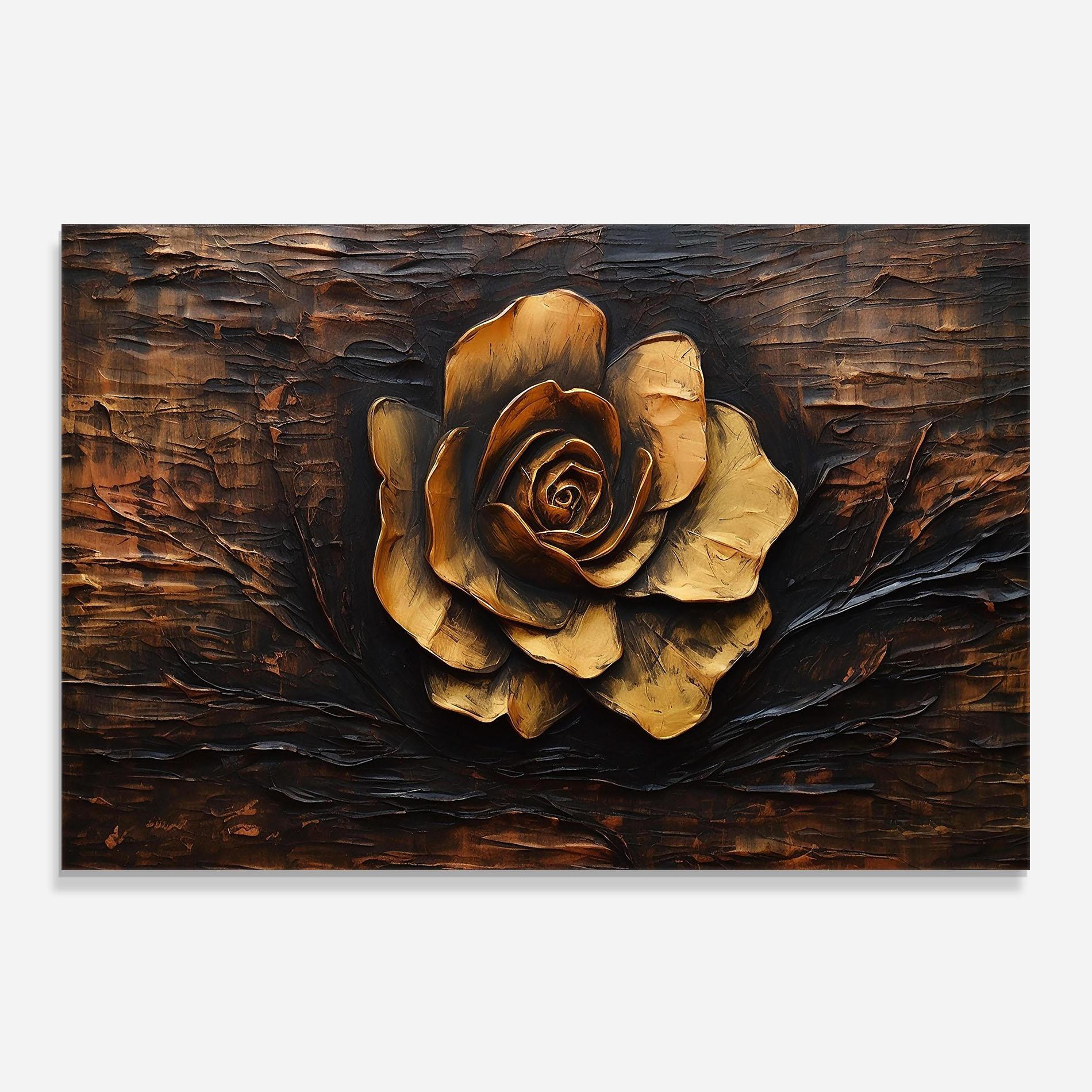 Panou Sticla Bucatarie Gold Rose On Wood mockup 0