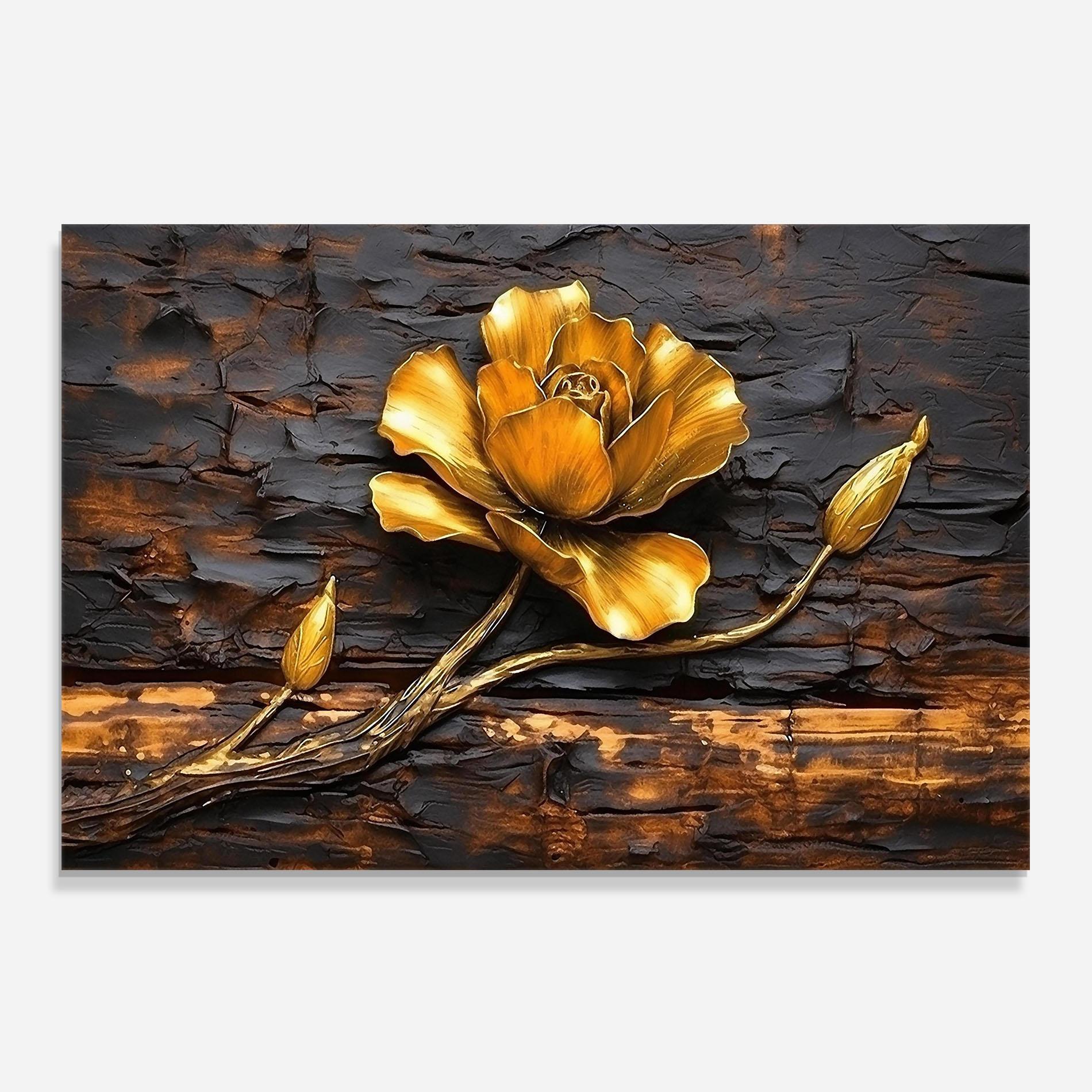 Panou Sticla Bucatarie Golden Rose On Wood mockup 0