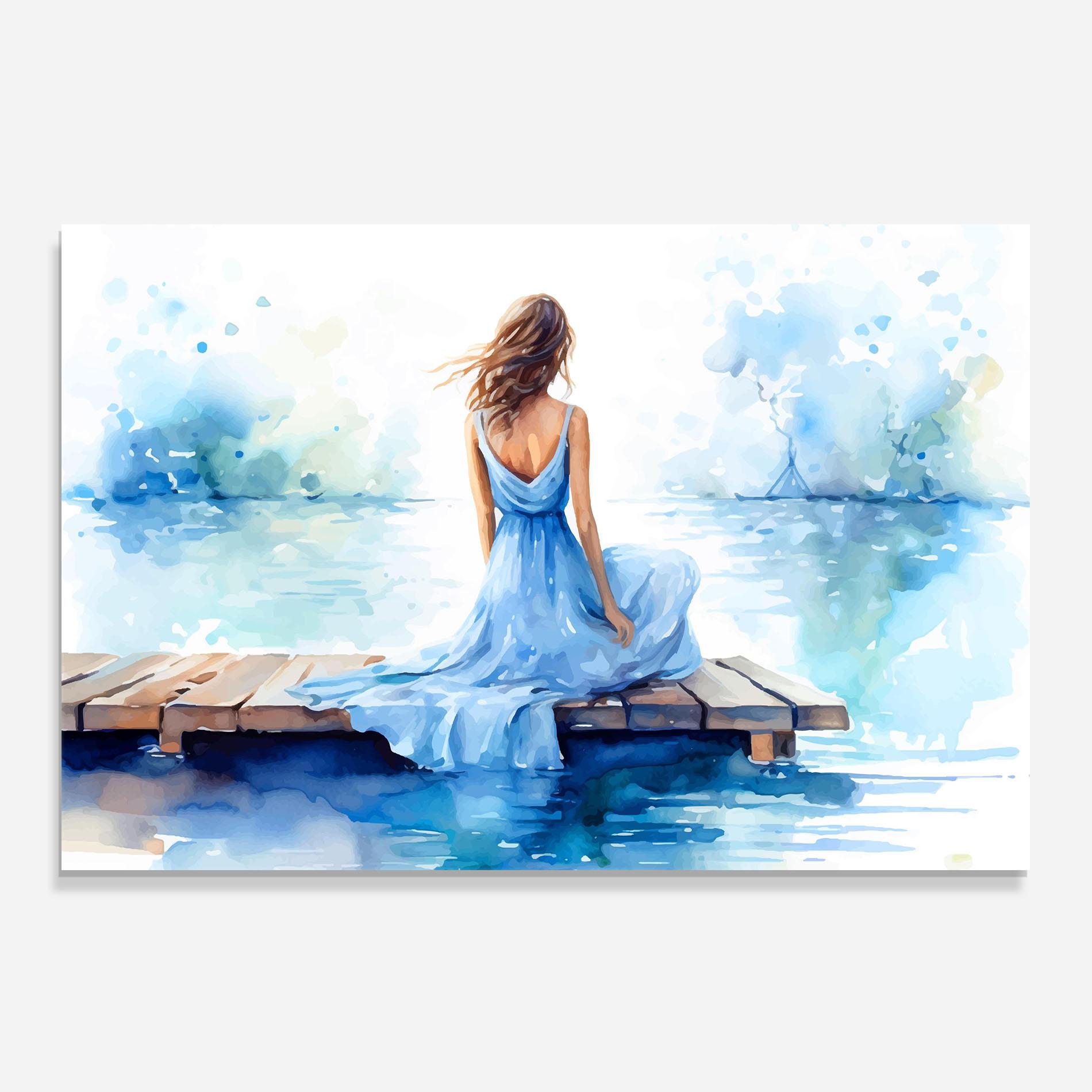 Panou Sticla Bucatarie Lake Blue Woman mockup 0