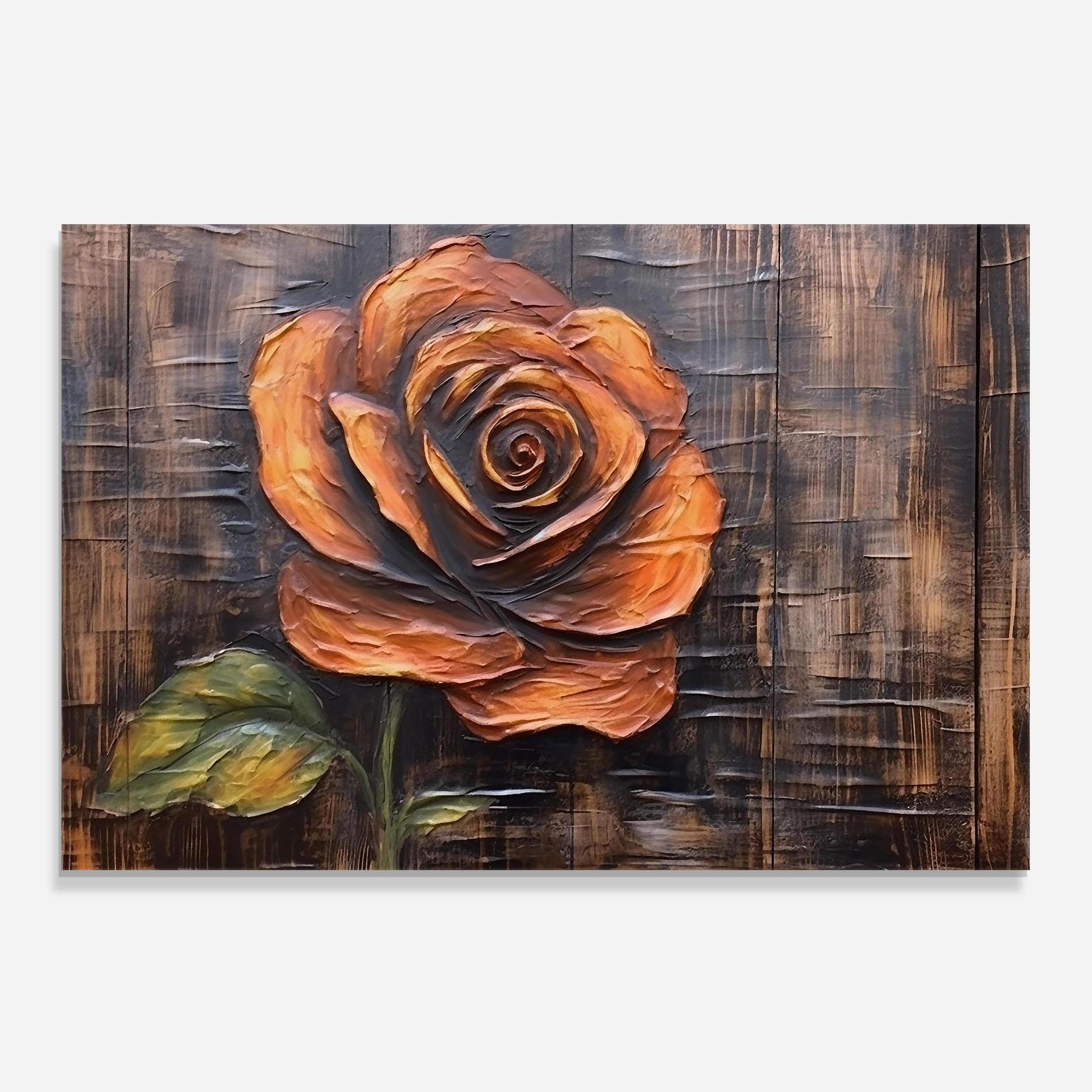 Panou Sticla Bucatarie Orange Rose On Wood mockup 0