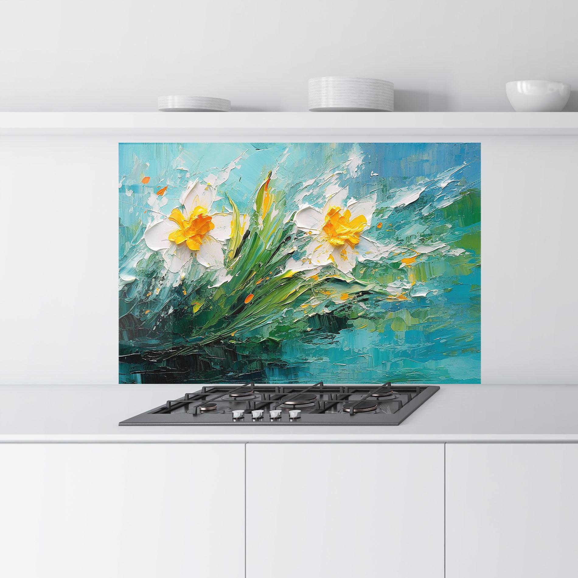 Panou Sticla Bucatarie Abstract Flower Painting mockup 9