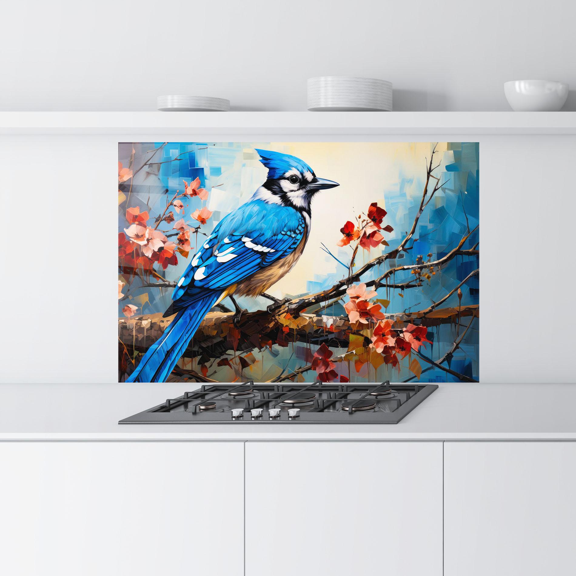 Panou Sticla Bucatarie Blue Bird Sitting Art mockup 9