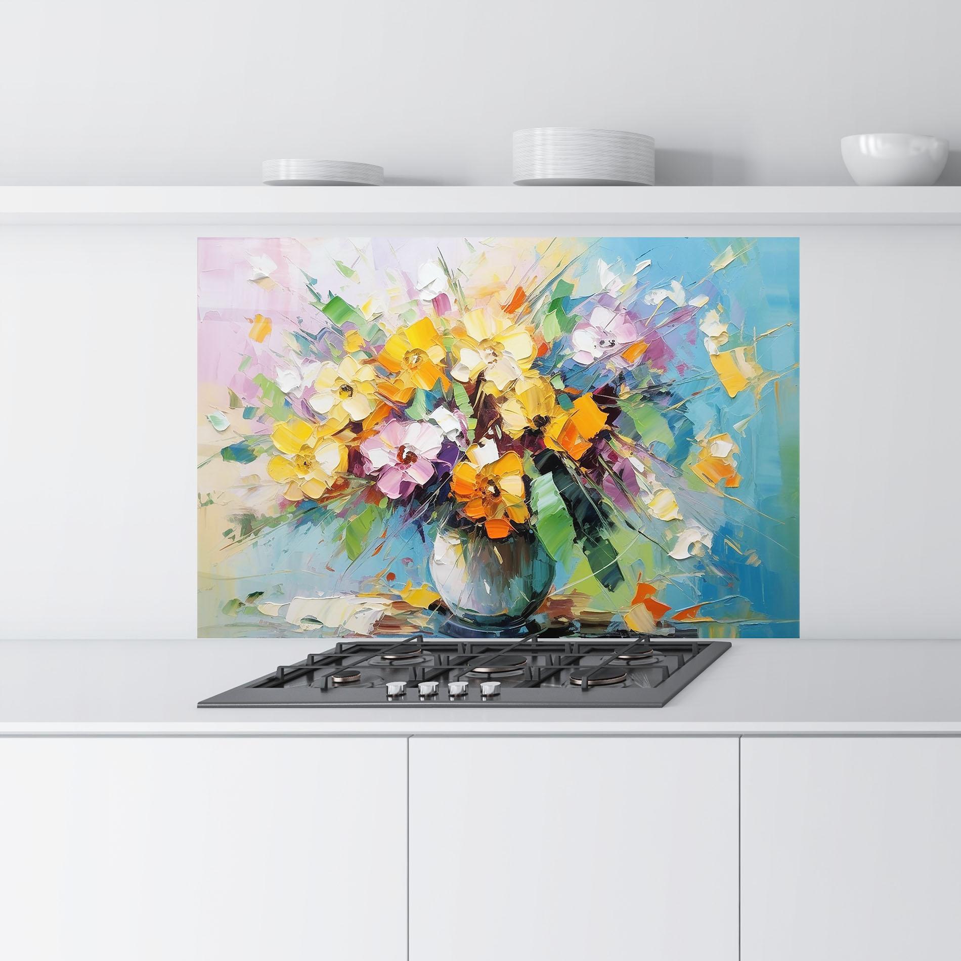 Panou Sticla Bucatarie Colorfull Flowers Painting mockup 9
