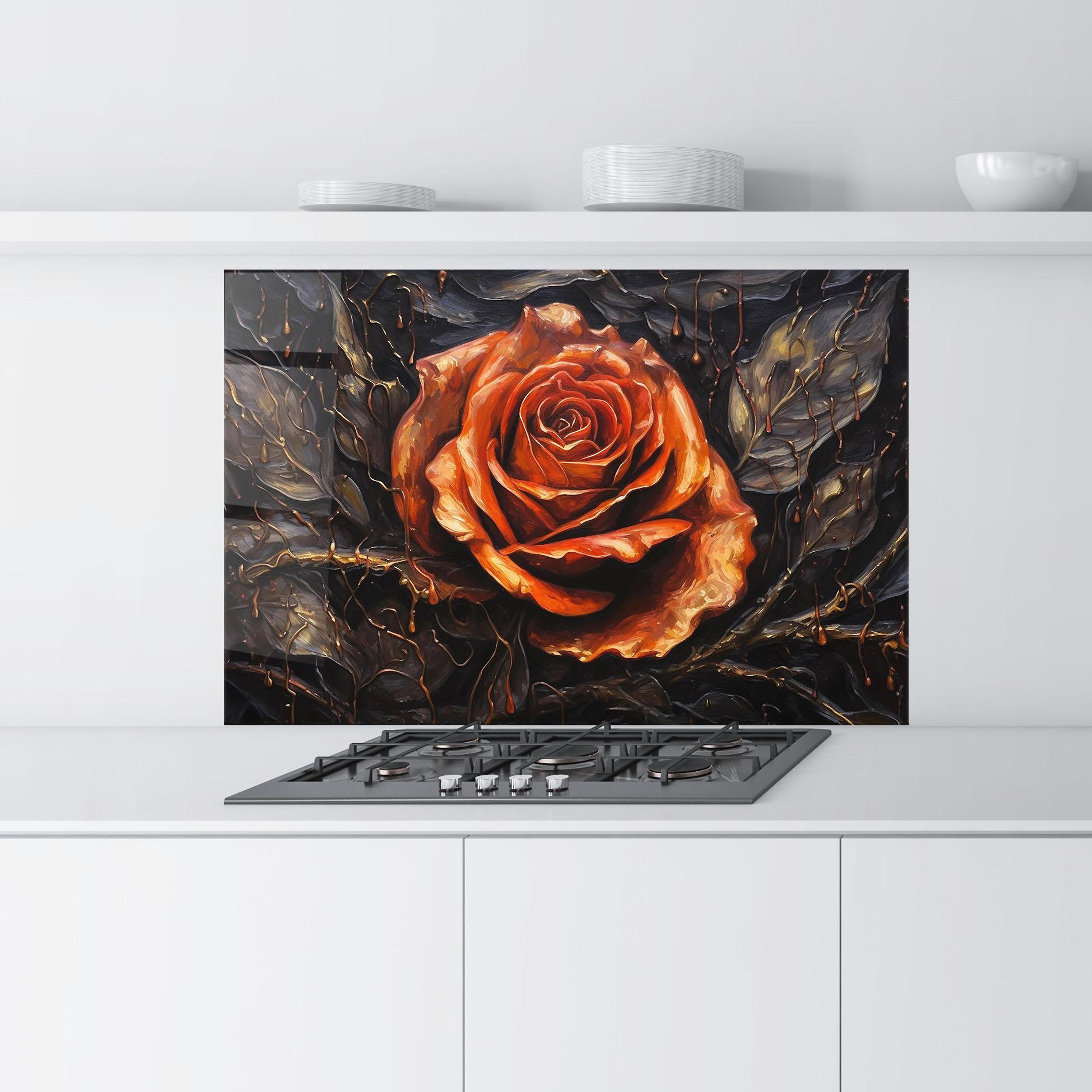 Panou Sticla Bucatarie Dark Orange Rose Art mockup 9