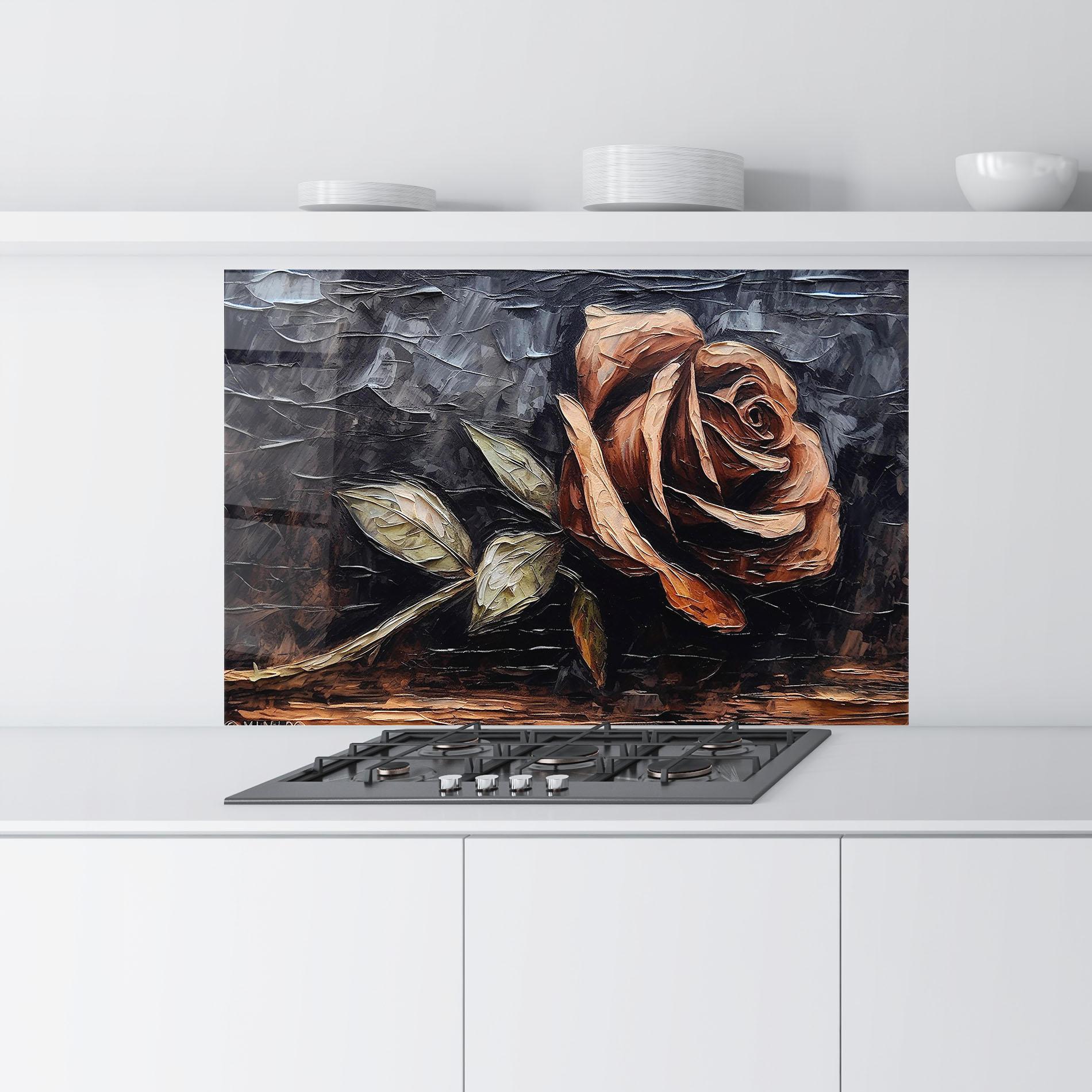 Panou Sticla Bucatarie Dirty Red Rose Art mockup 9