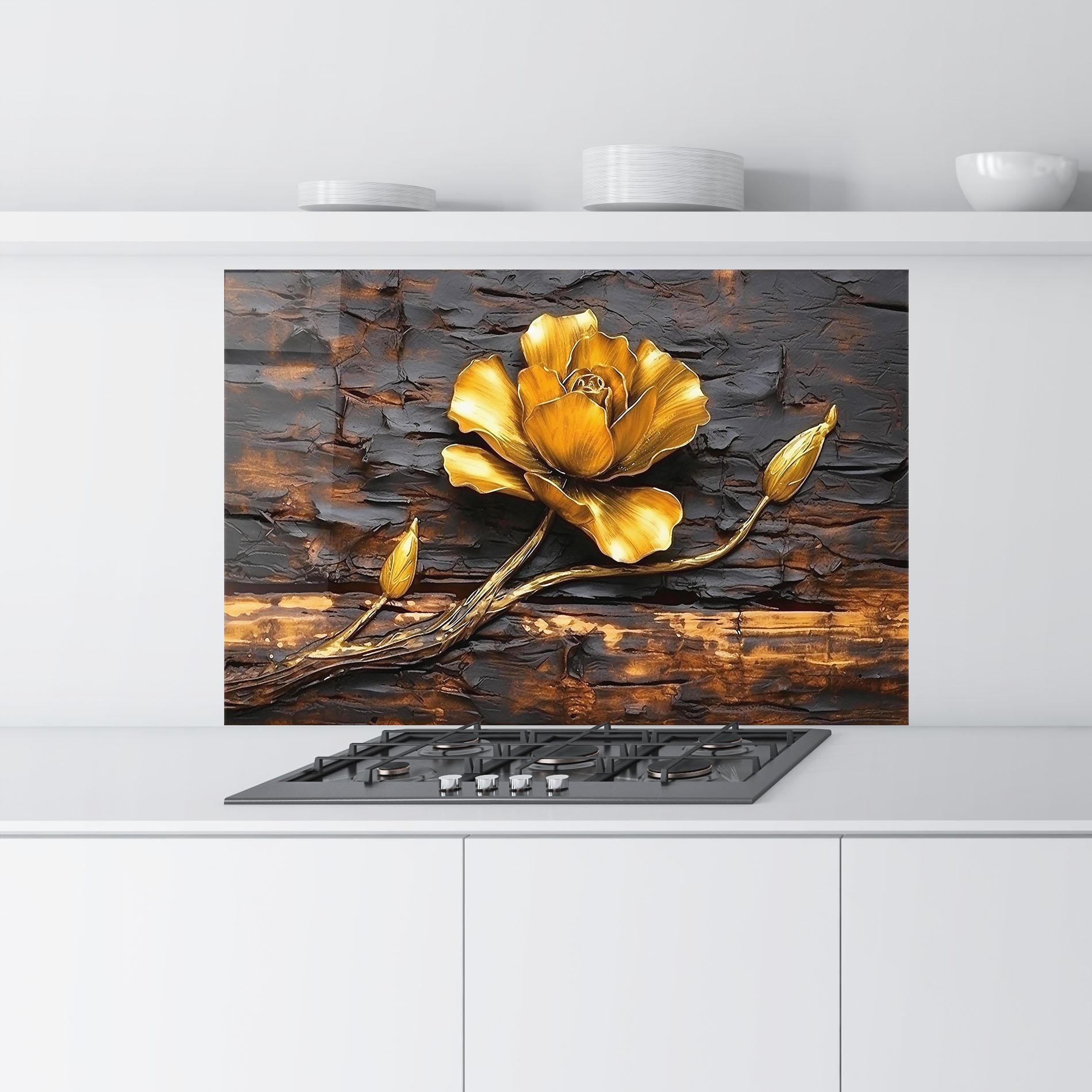 Panou Sticla Bucatarie Golden Rose On Wood mockup 9