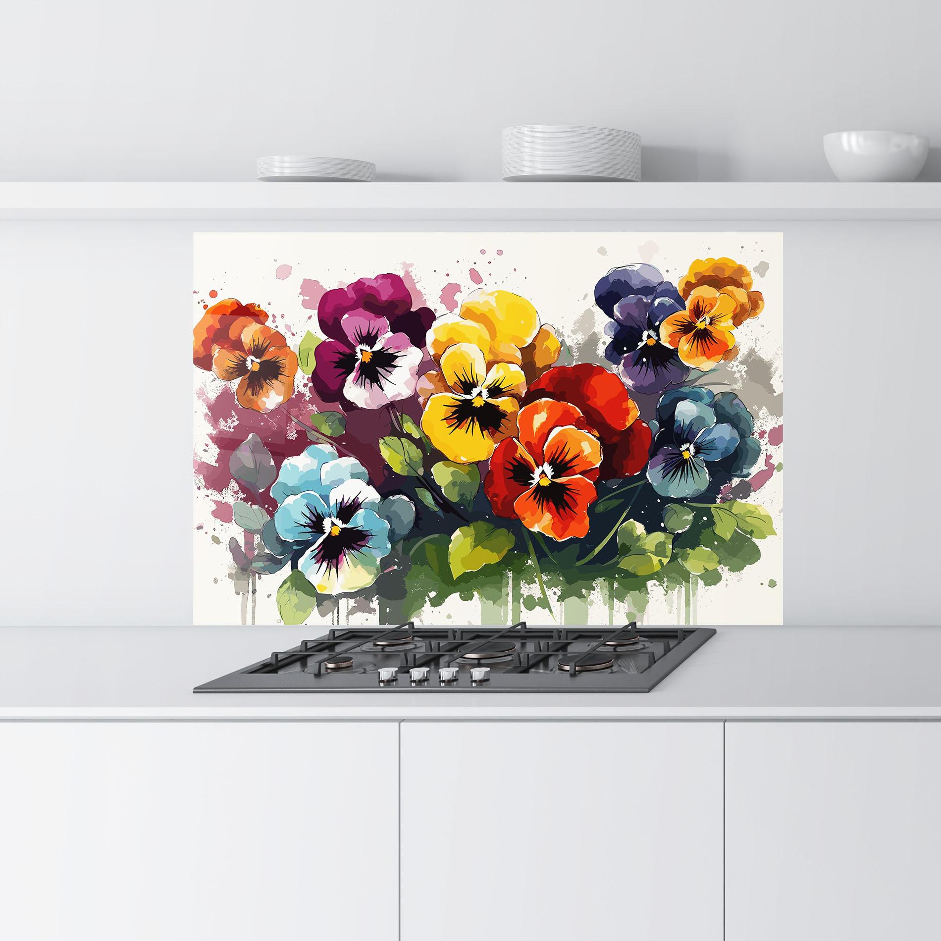 Panou Sticla Bucatarie Mix Paint Flowers mockup 9