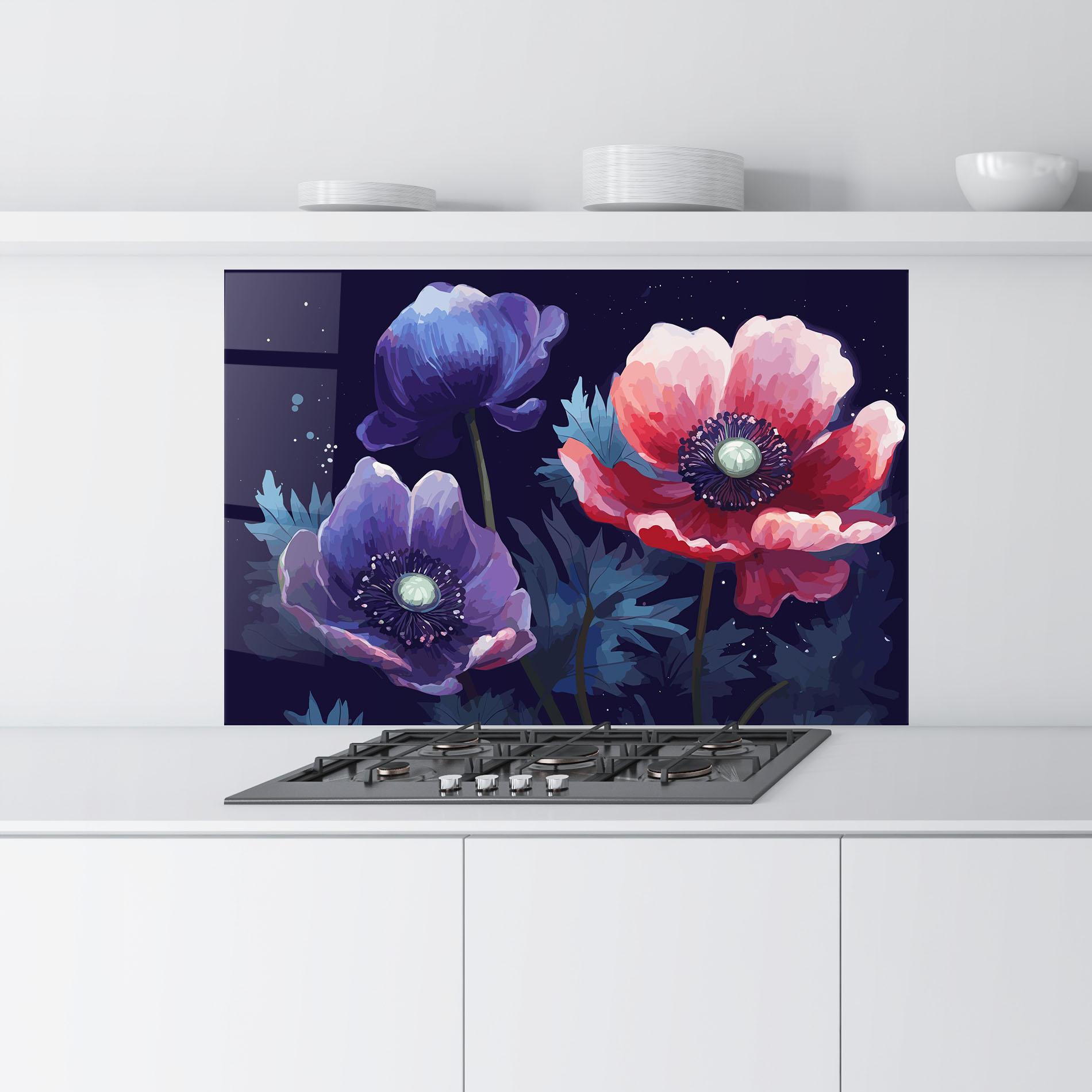 Panou Sticla Bucatarie Night Poppy Art mockup 9