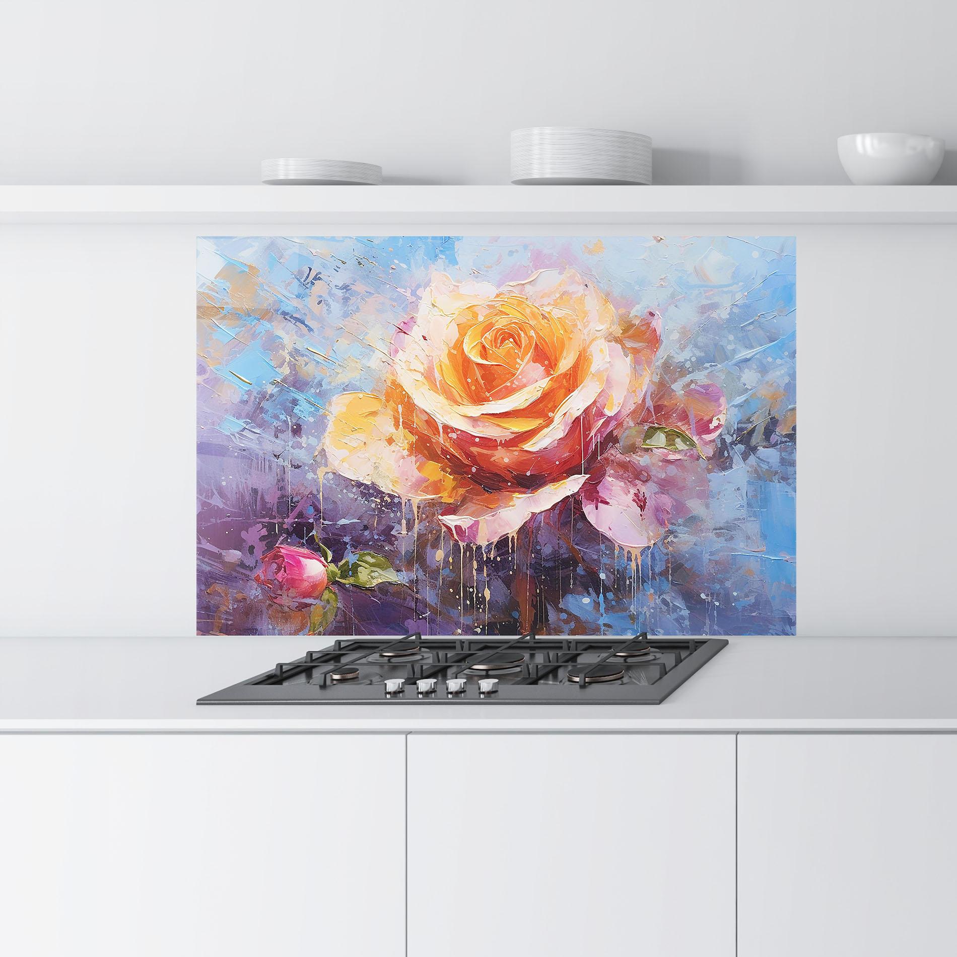 Panou Sticla Bucatarie Orange Pink Peony Art mockup 9