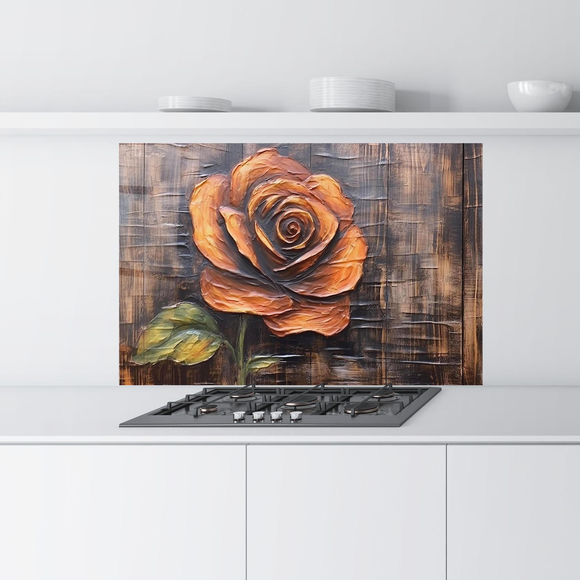 Panou Sticla Bucatarie Orange Rose On Wood mockup 9