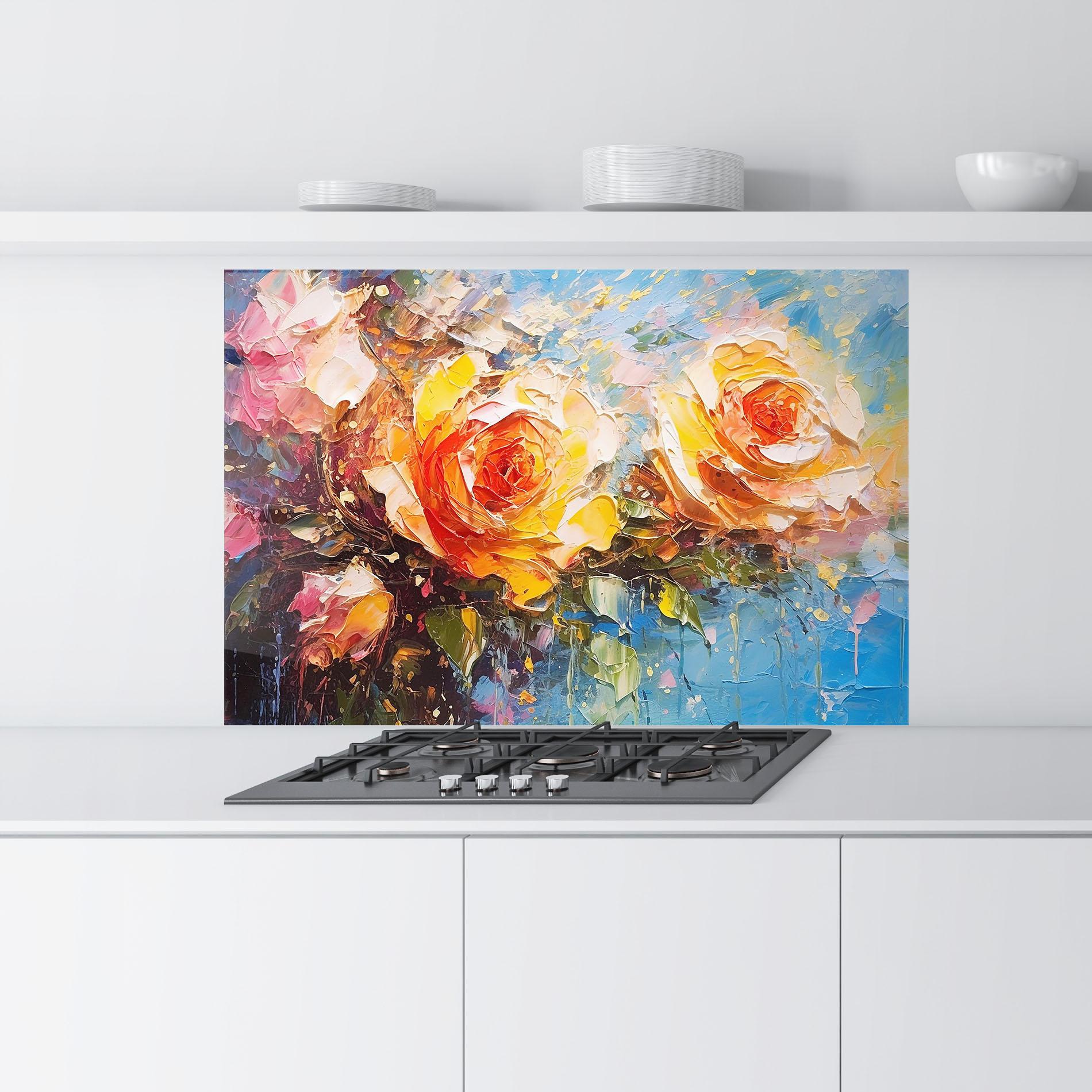 Panou Sticla Bucatarie Orange Roses Painting mockup 9