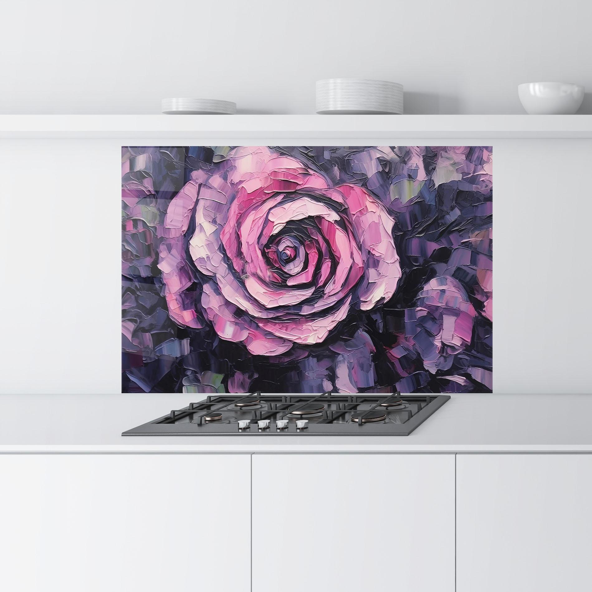 Panou Sticla Bucatarie Pretty Purple Rose Art mockup 9