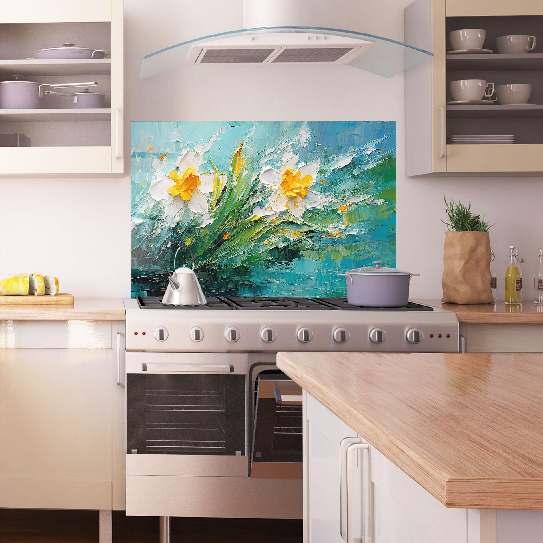 Panou Sticla Bucatarie Abstract Flower Painting mockup 1