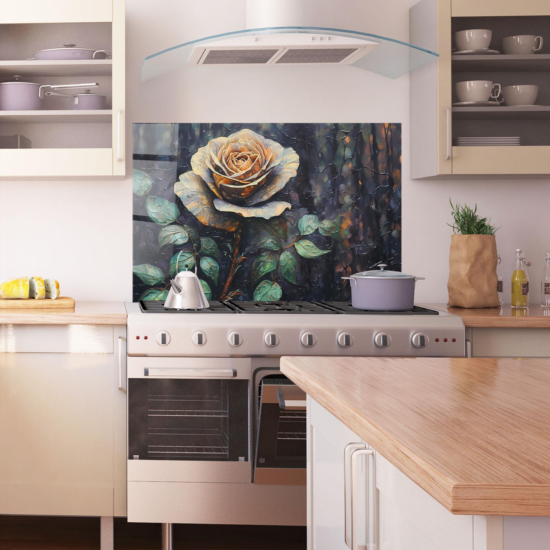 Panou Sticla Bucatarie Blue Yellow Rose Art mockup 1