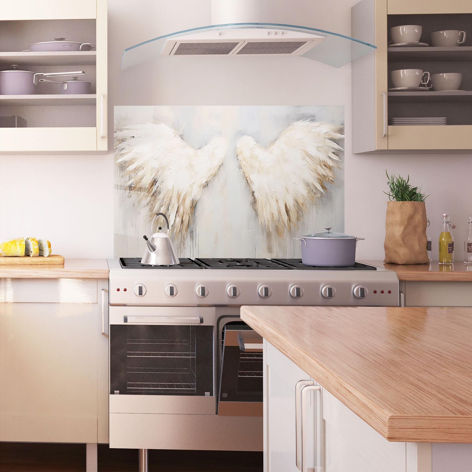Panou Sticla Bucatarie Cream White Wings mockup 1