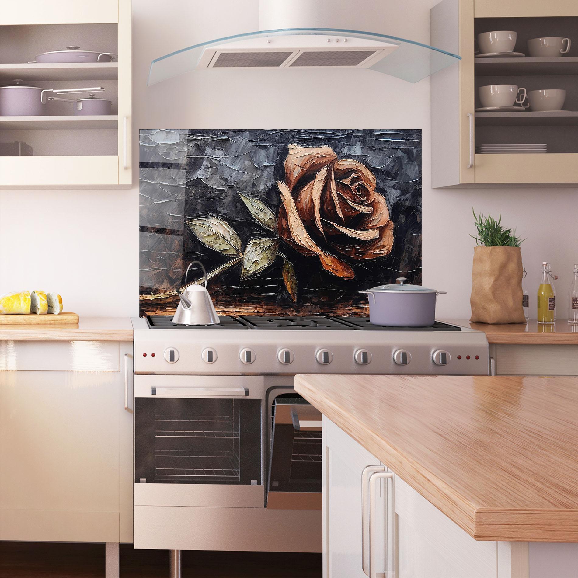 Panou Sticla Bucatarie Dirty Red Rose Art mockup 1