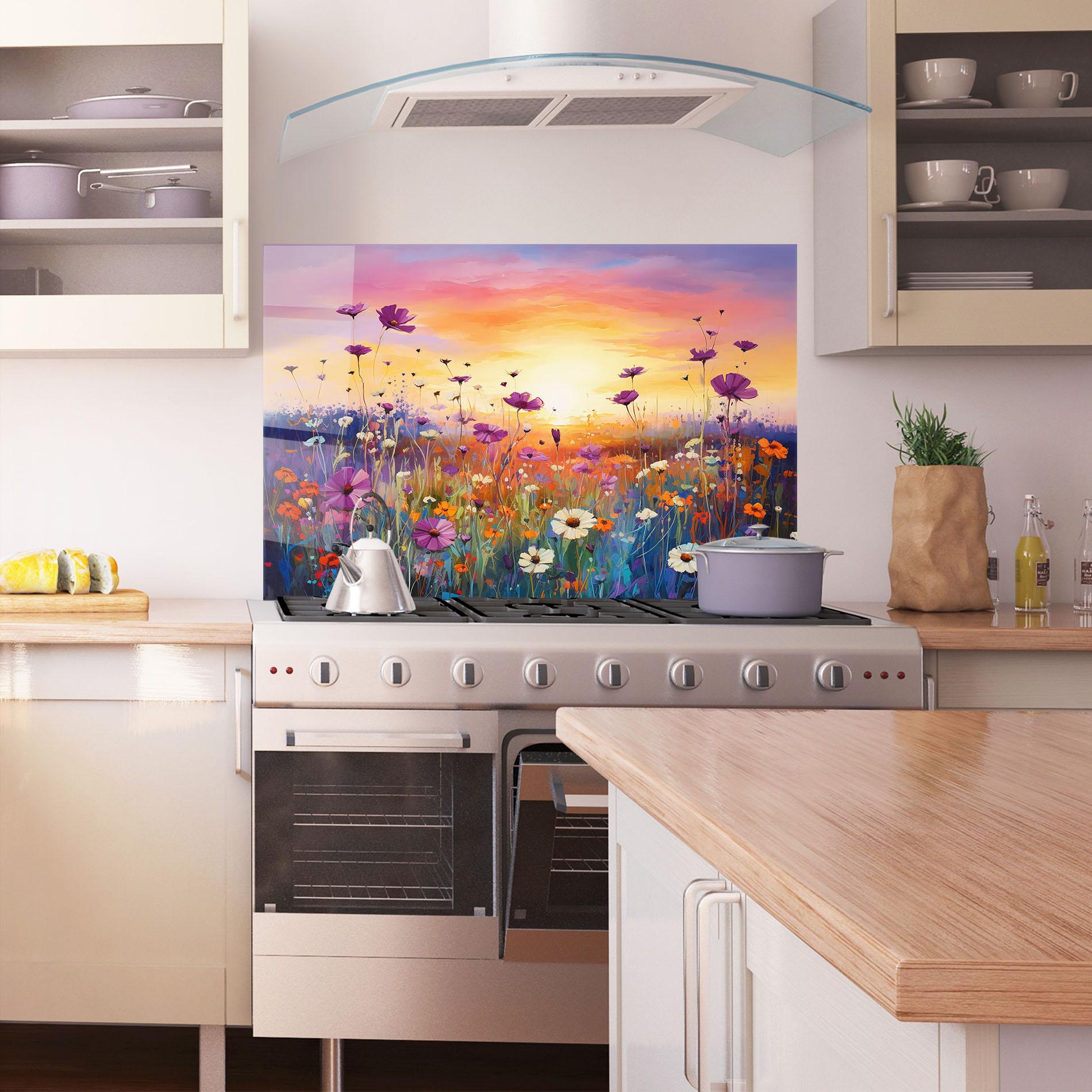 Panou Sticla Bucatarie Dreamy Field Flowers mockup 1