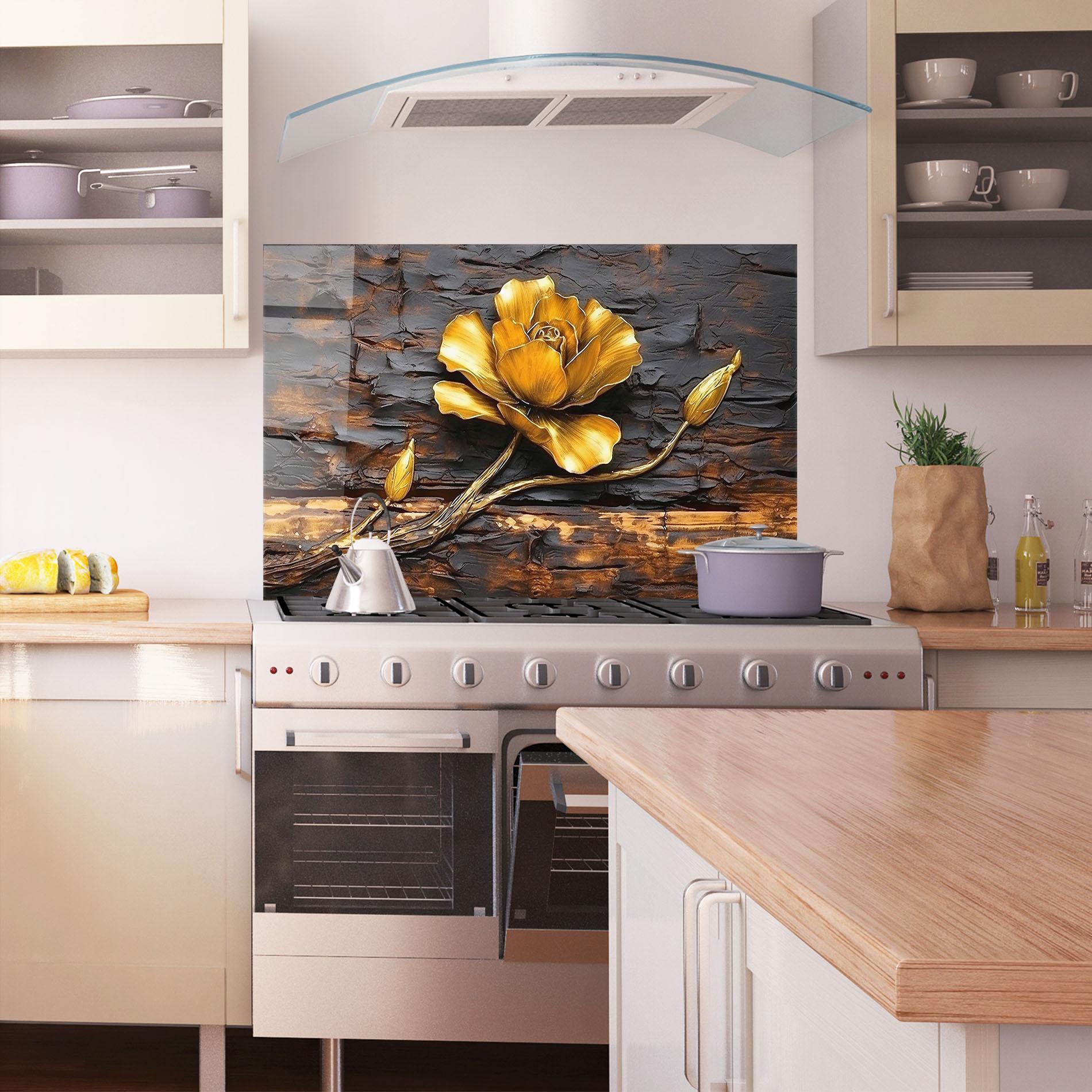 Panou Sticla Bucatarie Golden Rose On Wood mockup 1