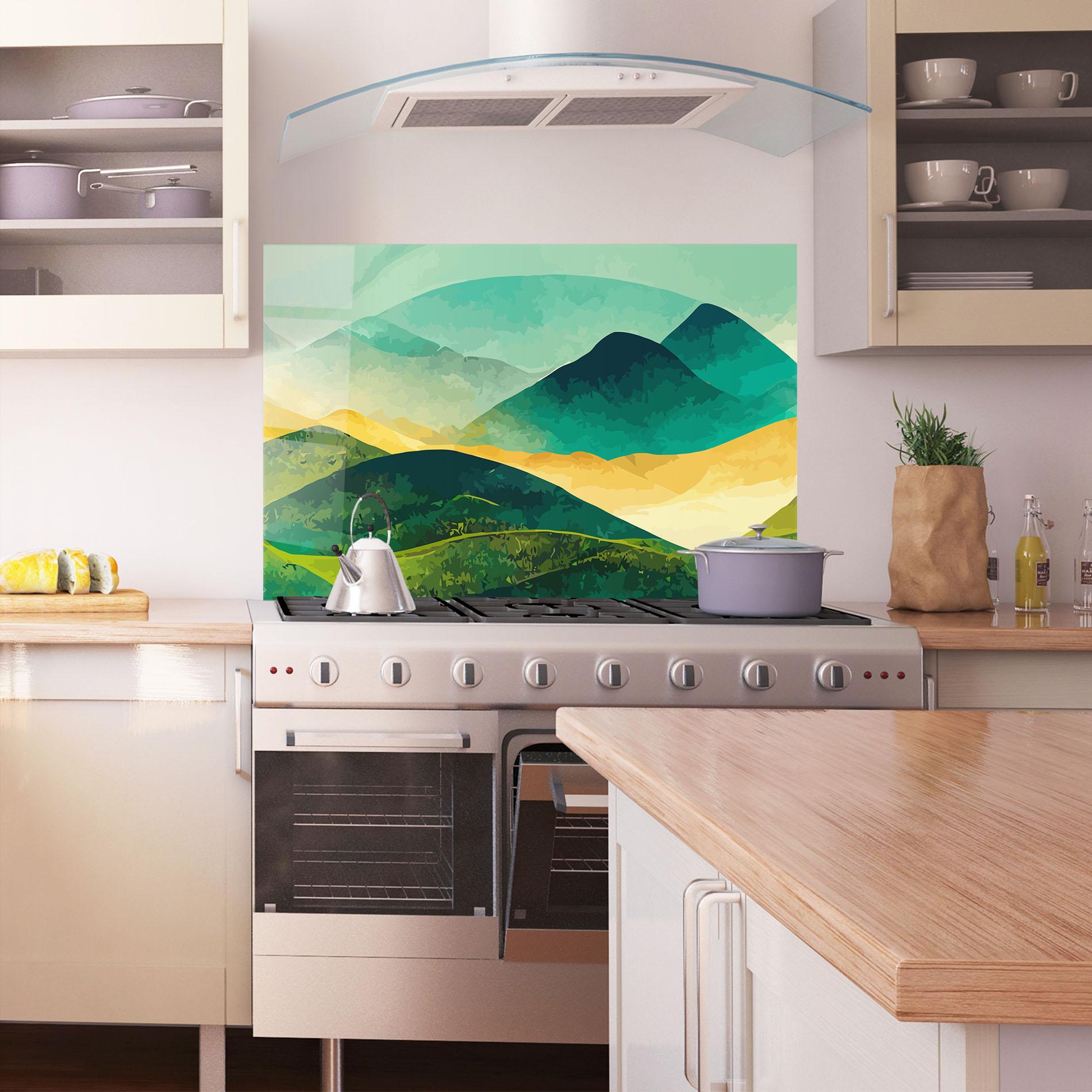 Panou Sticla Bucatarie Green Art Mountain mockup 1