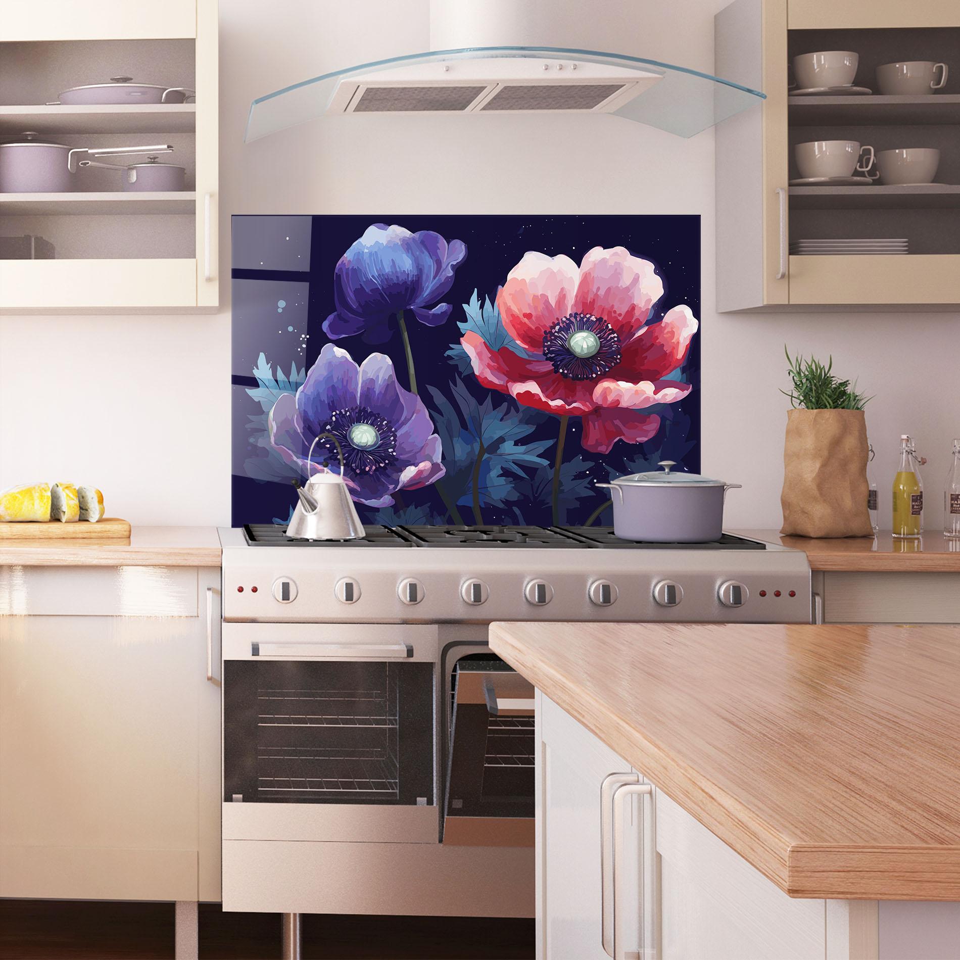 Panou Sticla Bucatarie Night Poppy Art mockup 1