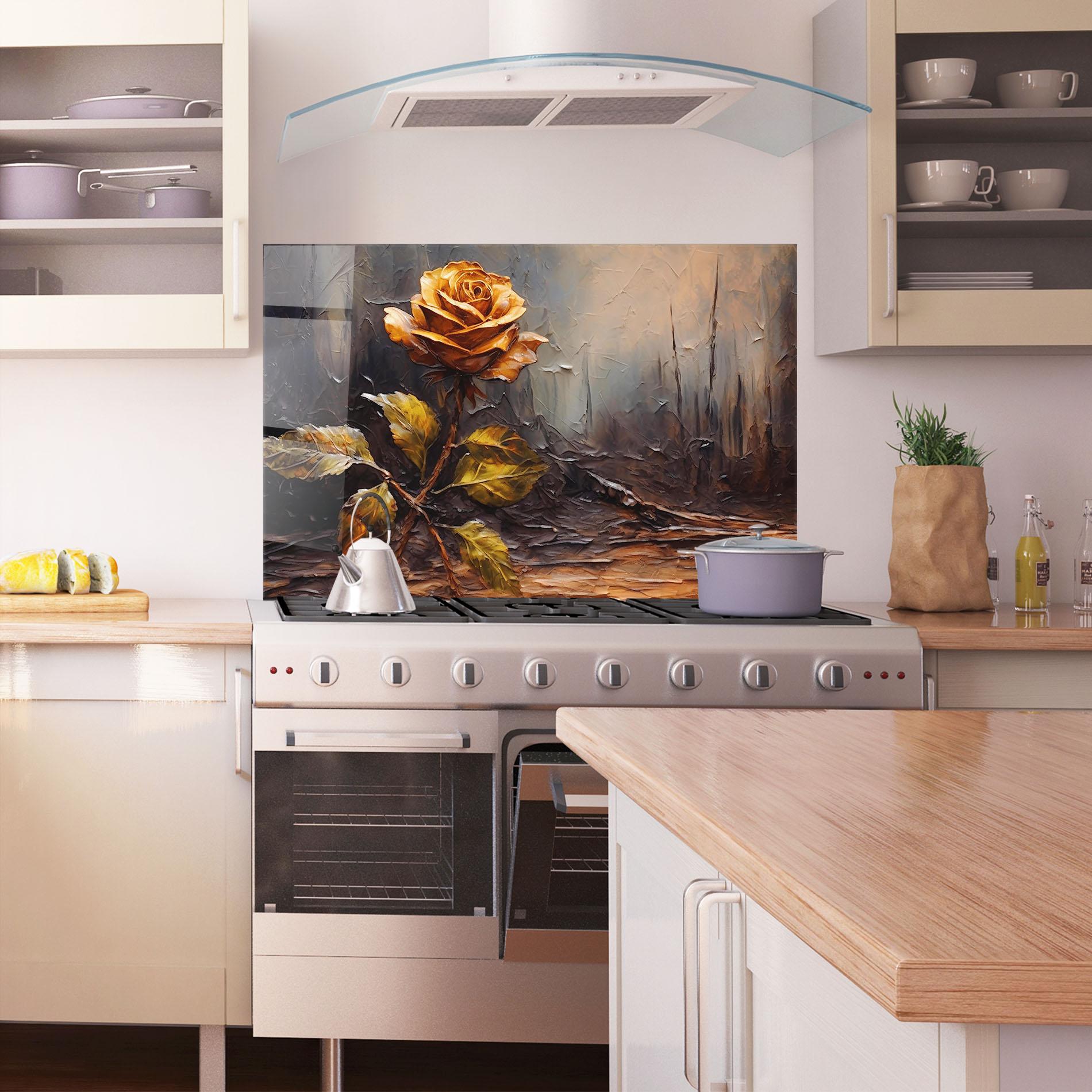 Panou Sticla Bucatarie Orange Rose Art mockup 1