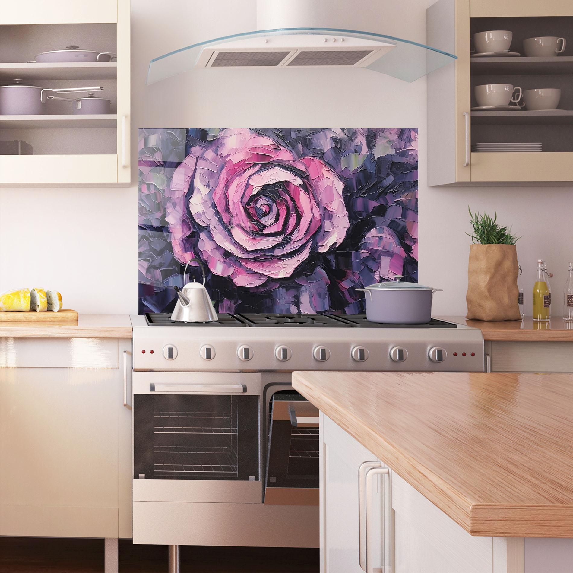 Panou Sticla Bucatarie Pretty Purple Rose Art mockup 1