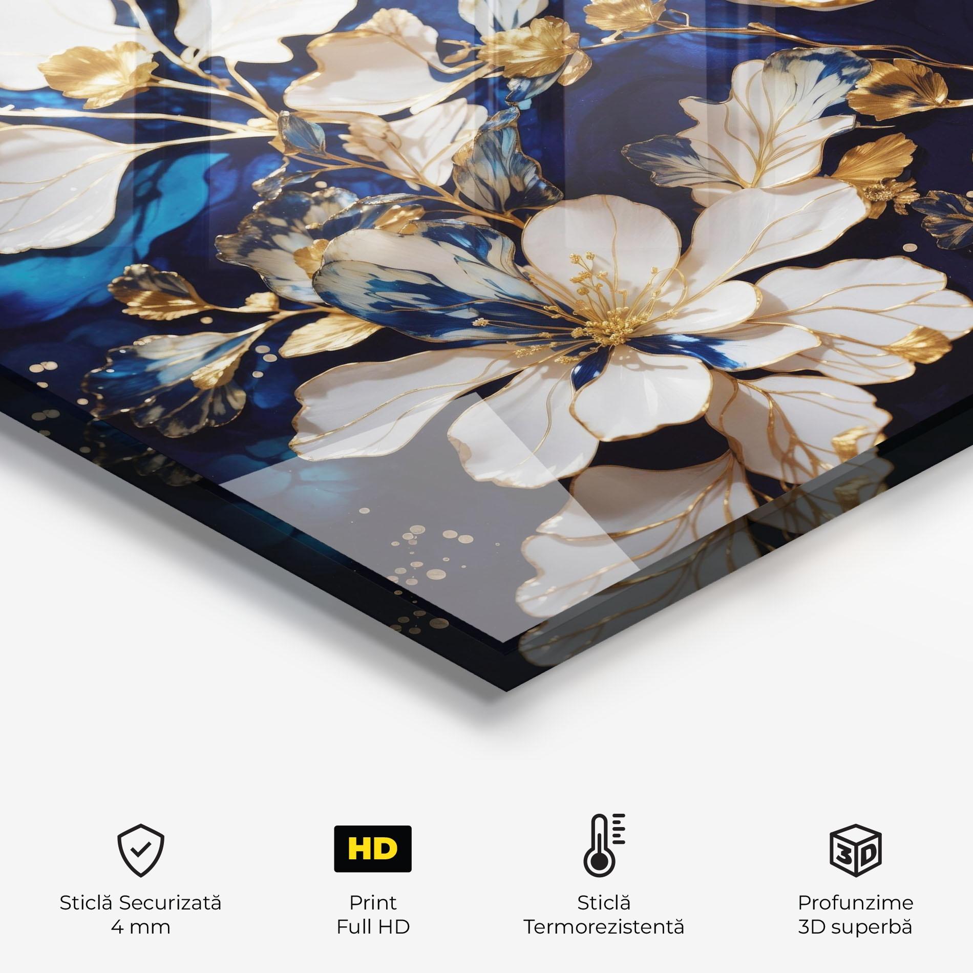 Panou Sticla Bucatarie Beautiful Golden White Rose mockup 2