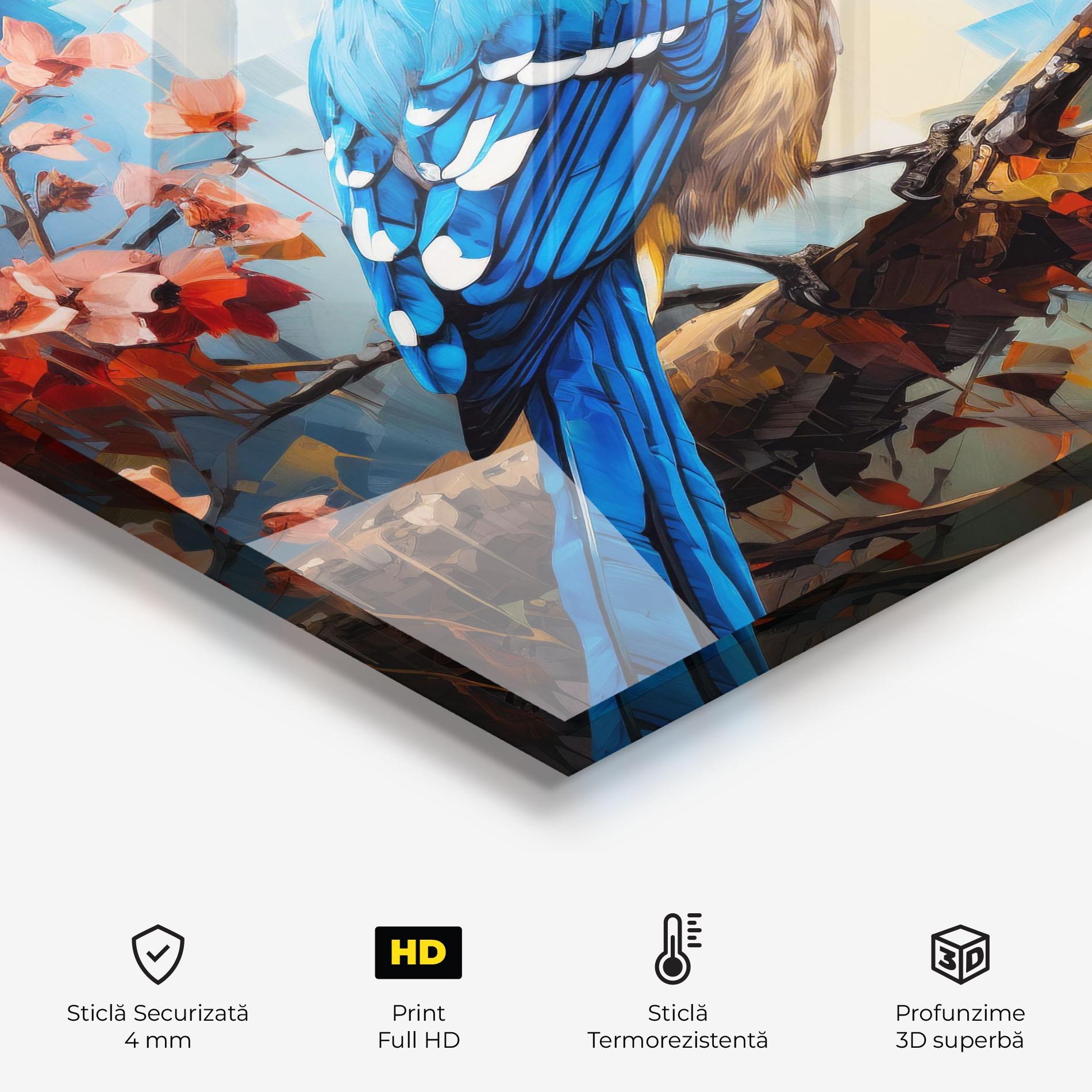 Panou Sticla Bucatarie Blue Bird Sitting Art mockup 2