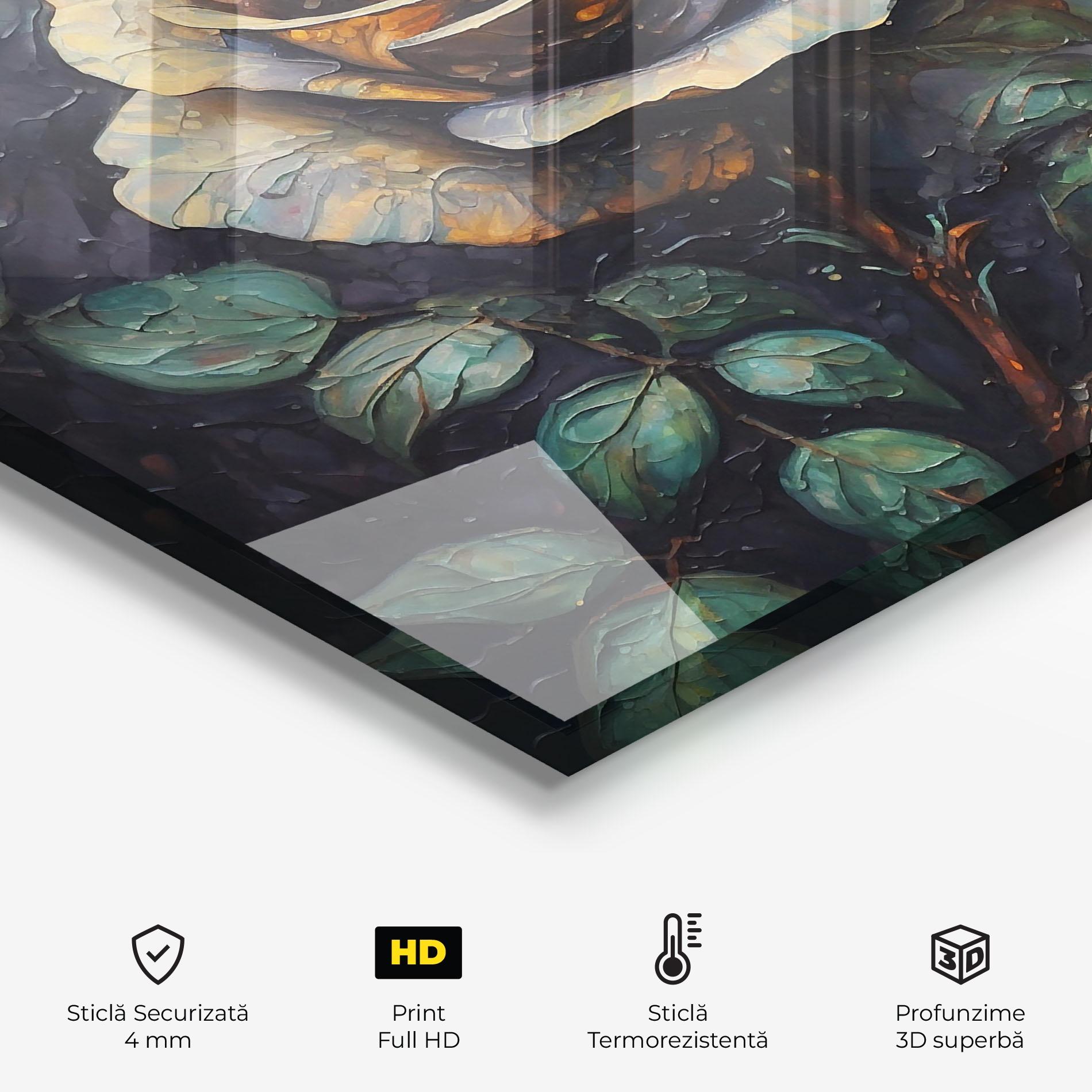 Panou Sticla Bucatarie Blue Yellow Rose Art mockup 2