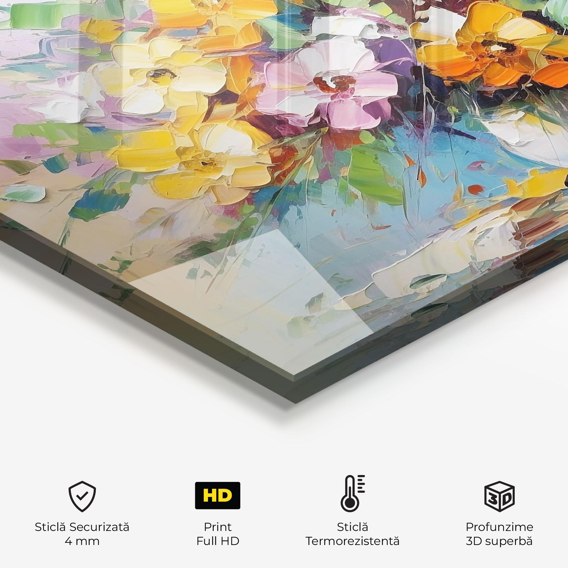 Panou Sticla Bucatarie Colorfull Flowers Painting mockup 2