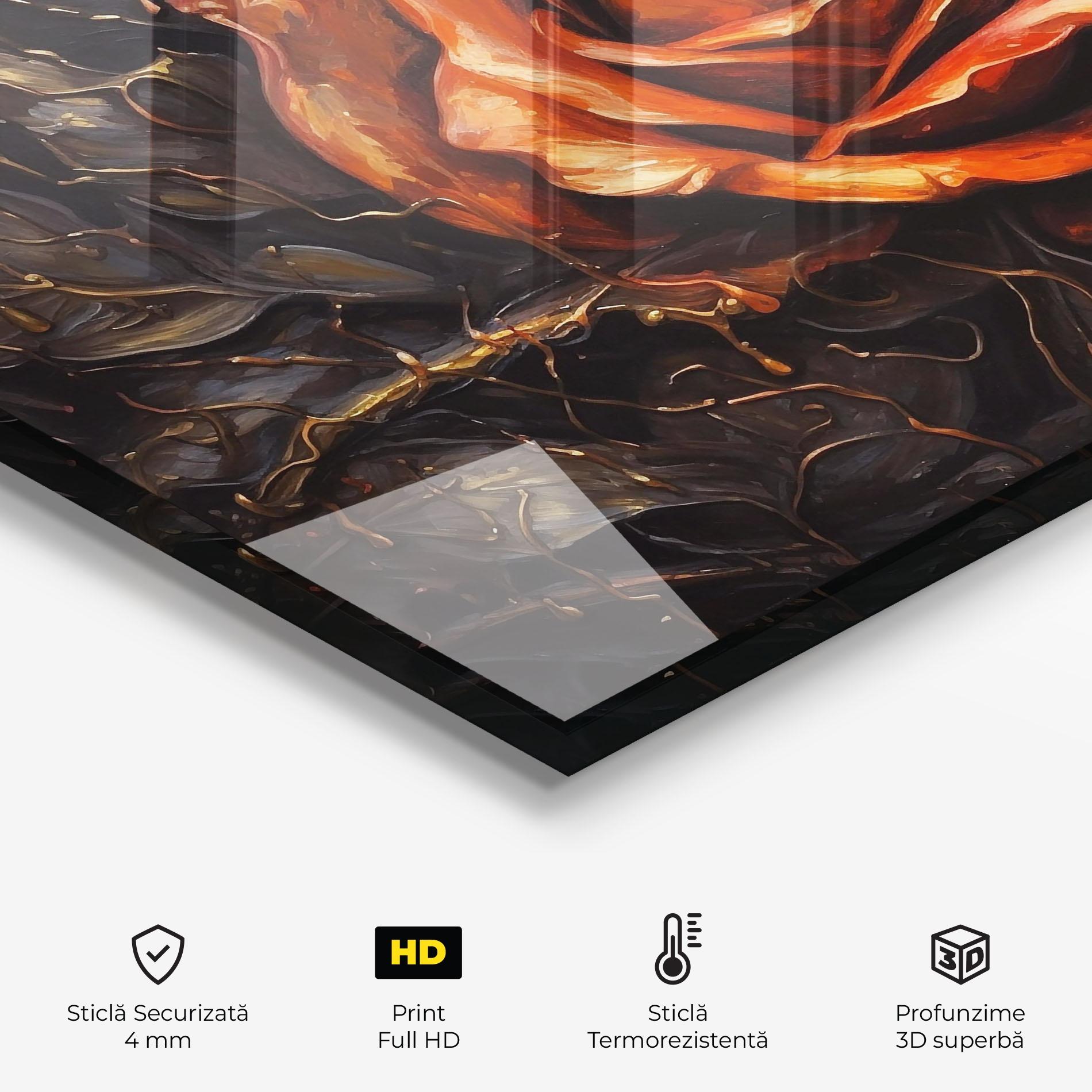 Panou Sticla Bucatarie Dark Orange Rose Art mockup 2