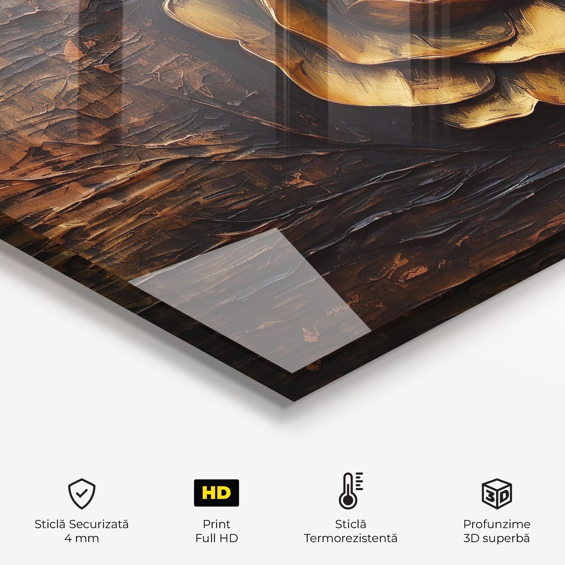 Panou Sticla Bucatarie Gold Rose On Wood mockup 2