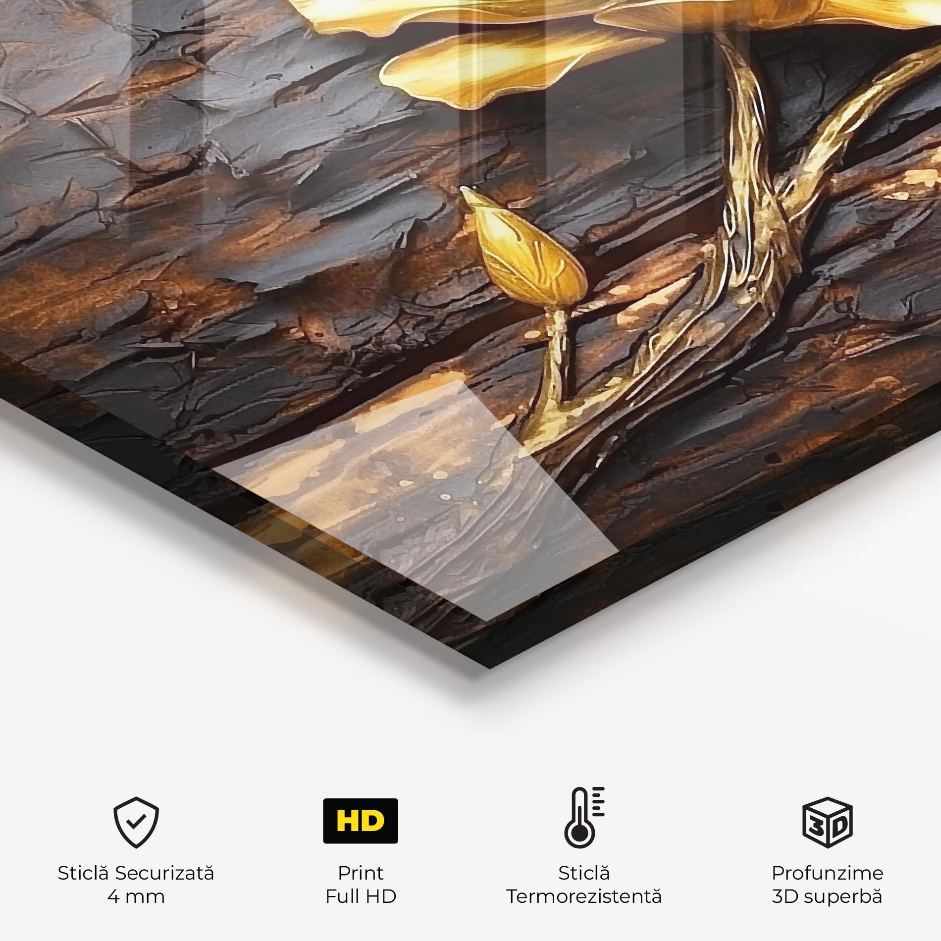 Panou Sticla Bucatarie Golden Rose On Wood mockup 2