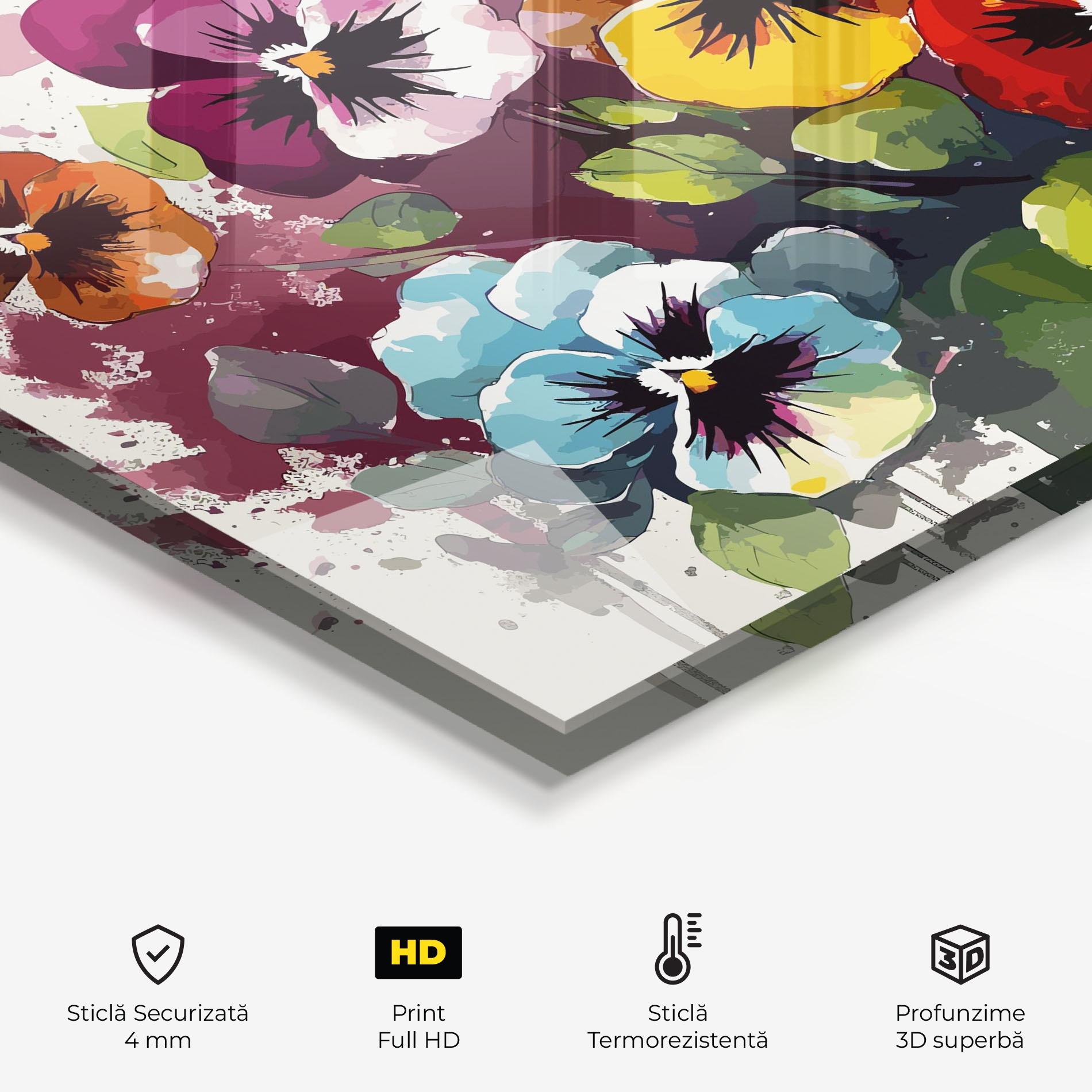 Panou Sticla Bucatarie Mix Paint Flowers mockup 2