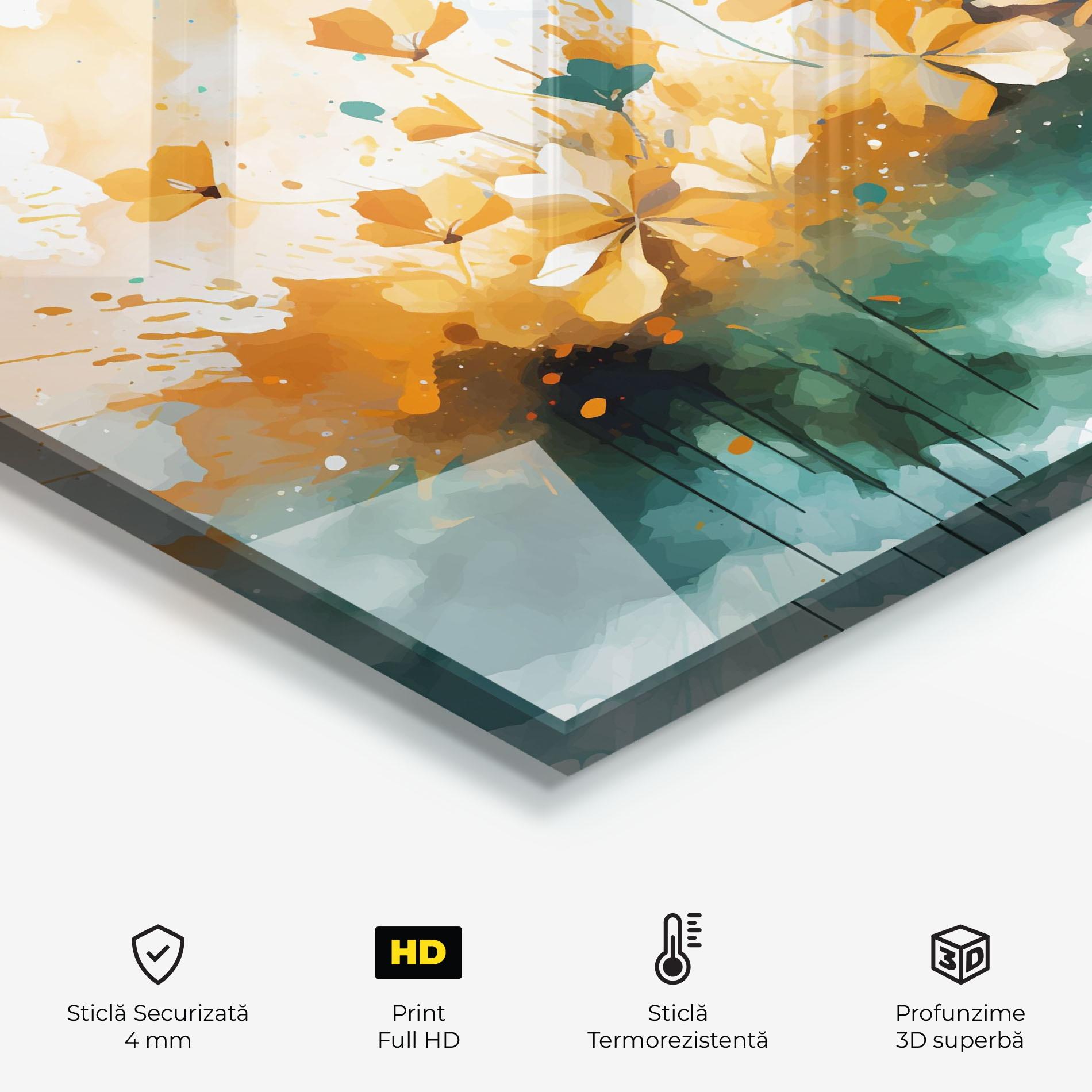 Panou Sticla Bucatarie Orange Green Flowers mockup 2